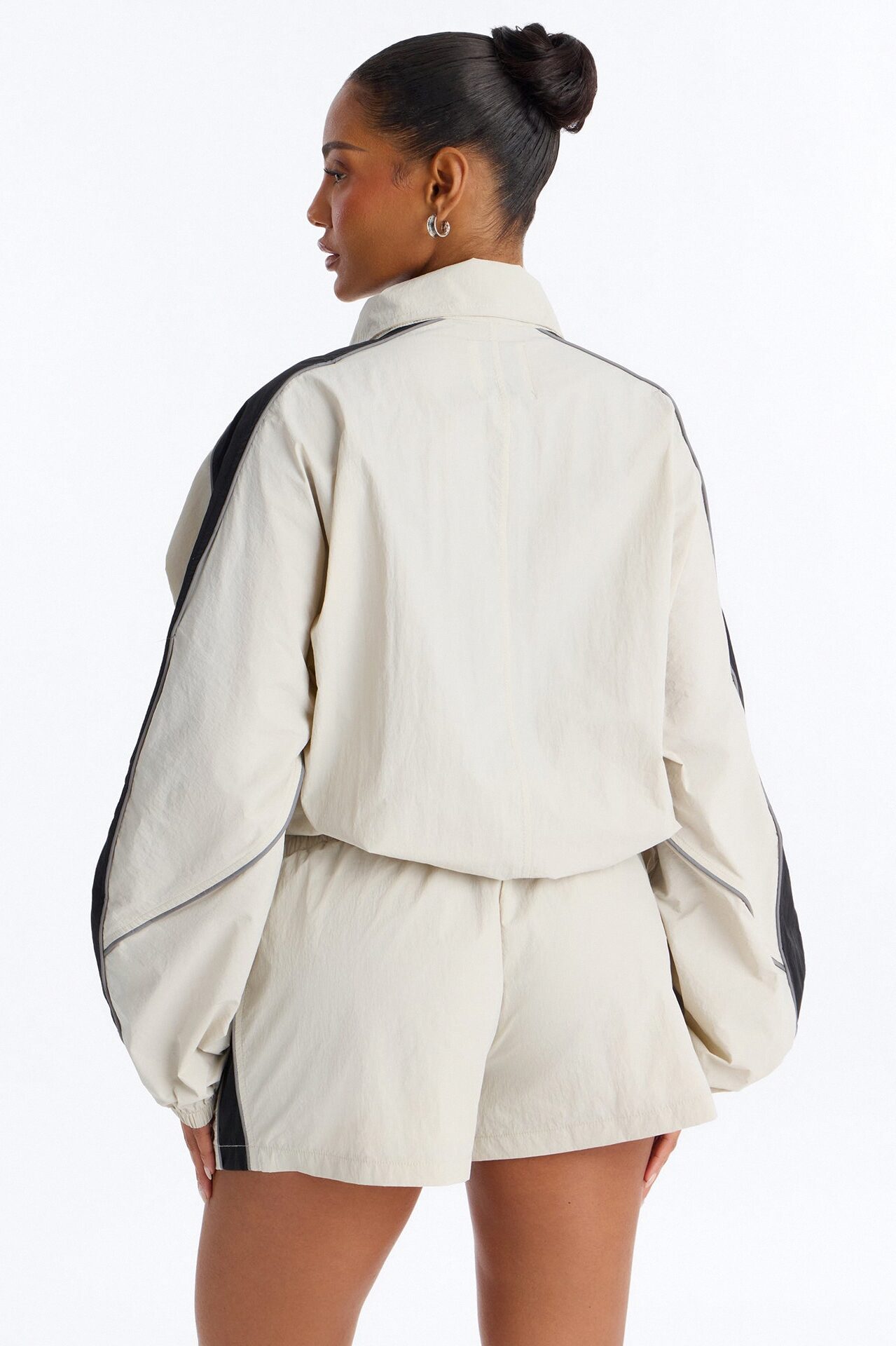 Break A Sweat Windbreaker Funnel Neck Track Jacket - Taupe/combo