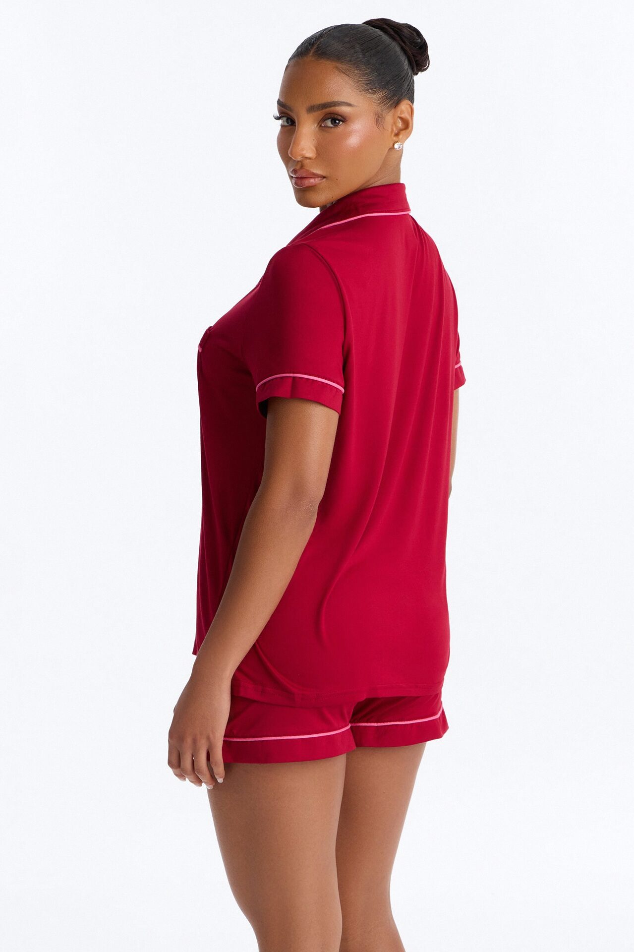 Blush Nights Button Up Short Sleeve PJ Short Set - Wine
