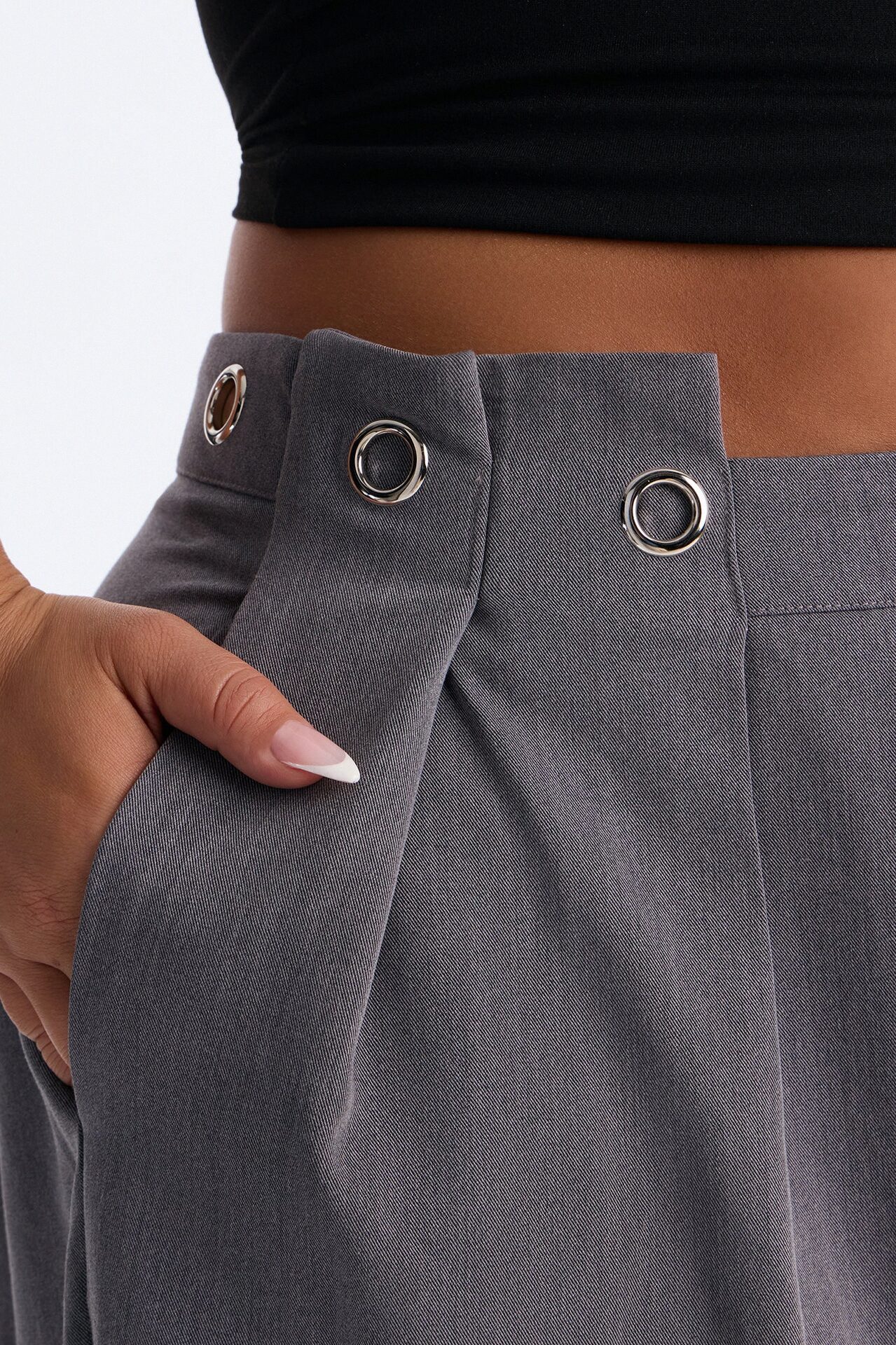 Magnolia Mid Rise Wide Leg Hardware Trouser - Charcoal