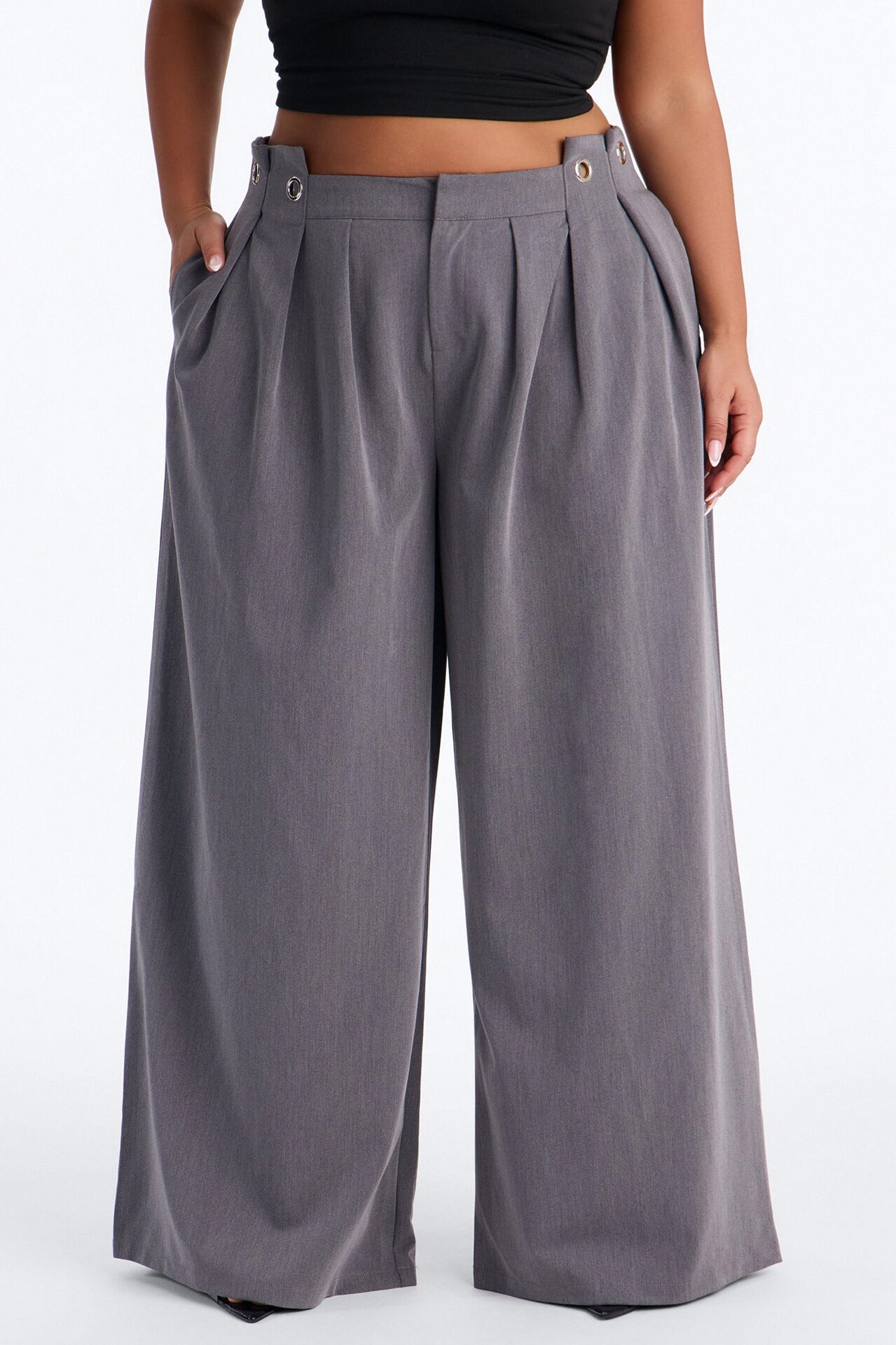 Magnolia Mid Rise Wide Leg Hardware Trouser - Charcoal