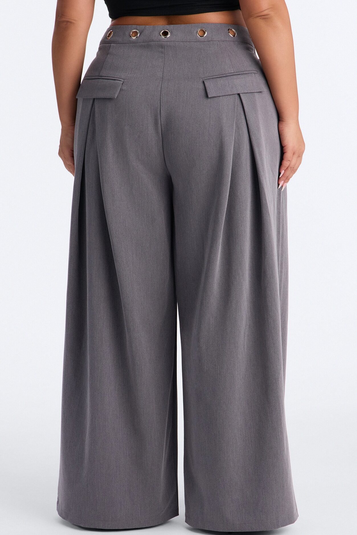 Magnolia Mid Rise Wide Leg Hardware Trouser - Charcoal