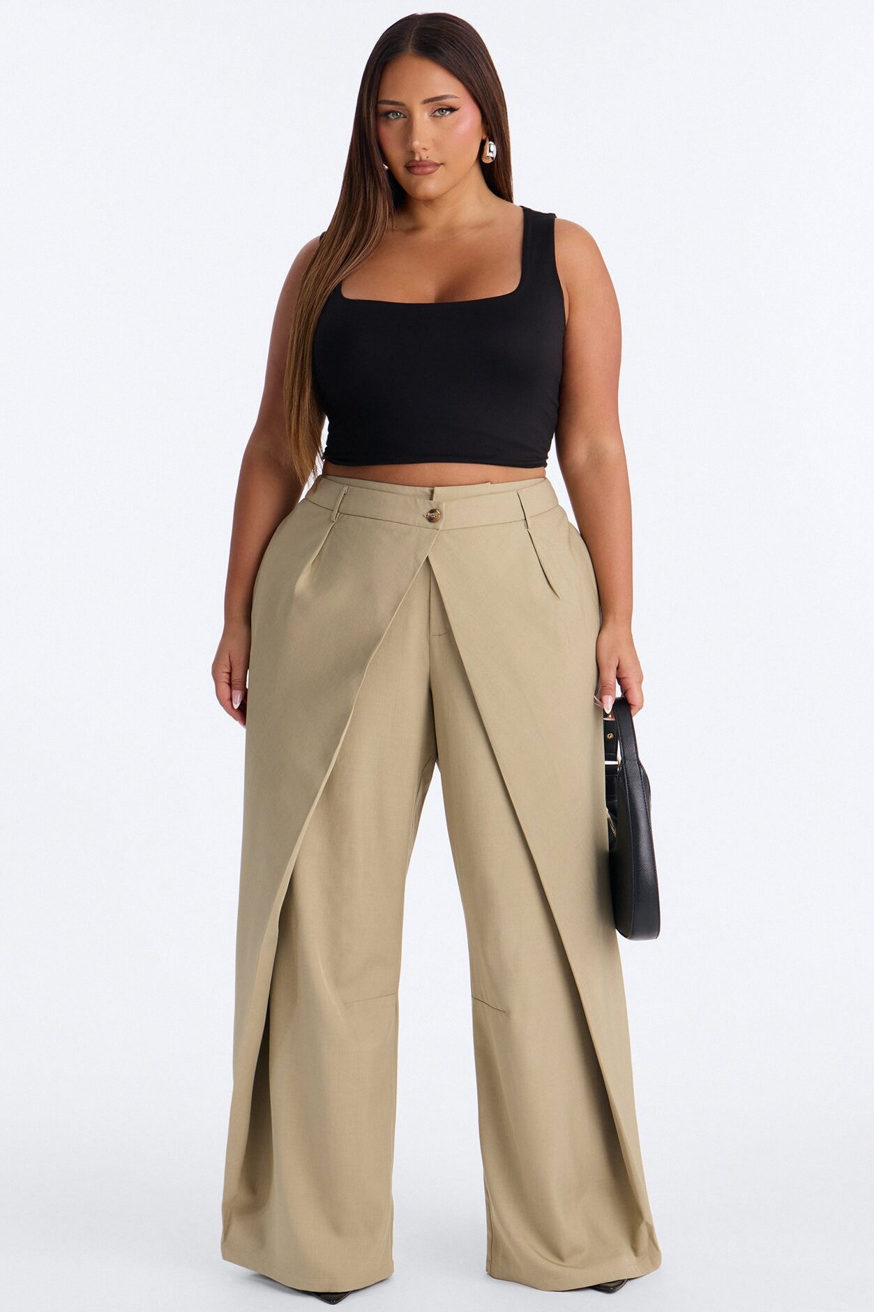 Margaret Solid Wide Leg Front Wrap Trouser Pant - Sage