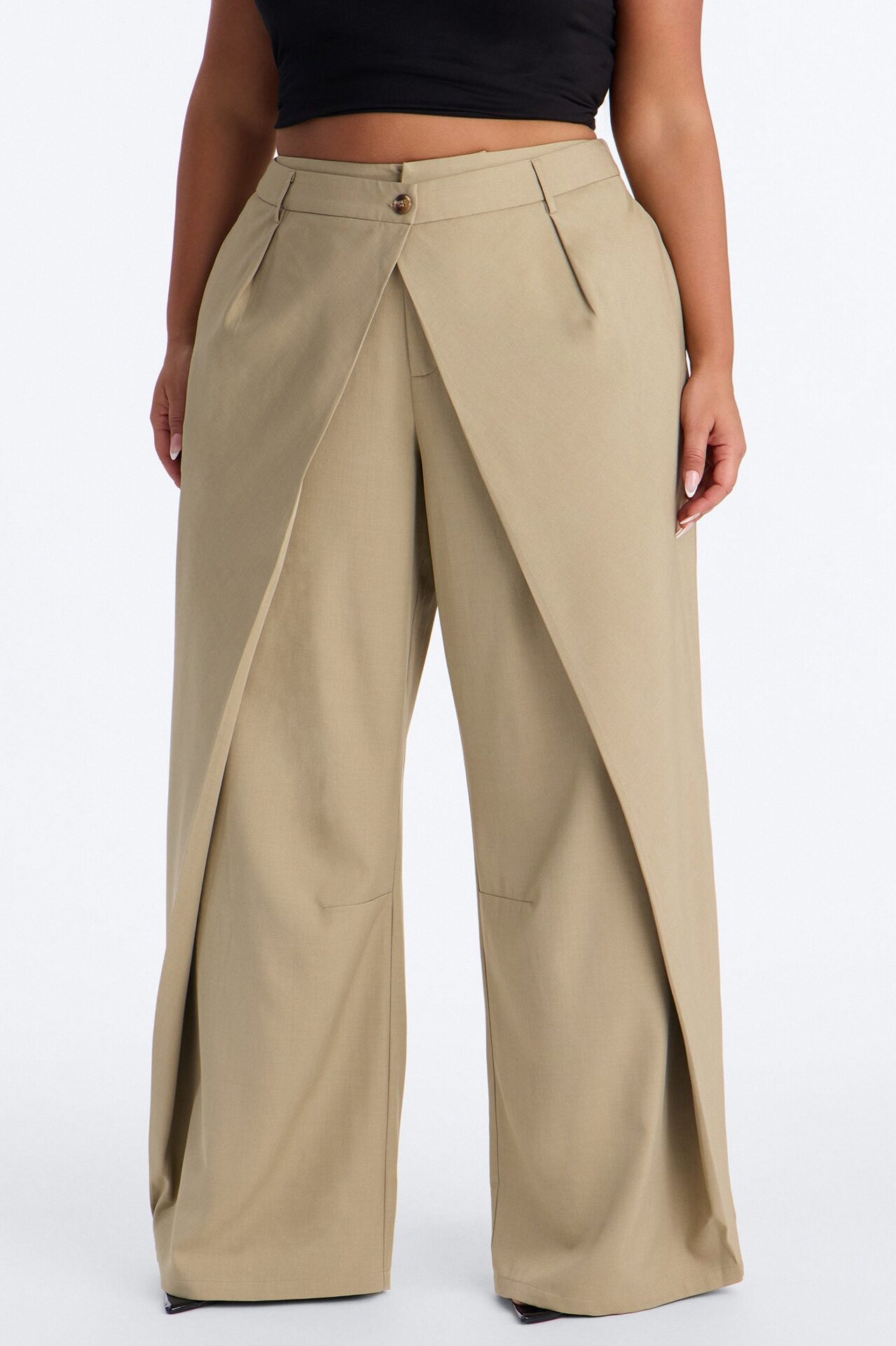 Margaret Solid Wide Leg Front Wrap Trouser Pant - Sage