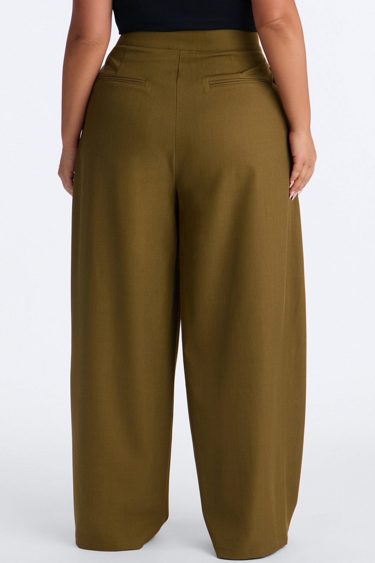 Vivienne Pleated Pull Tab Wide Leg Trouser - Olive