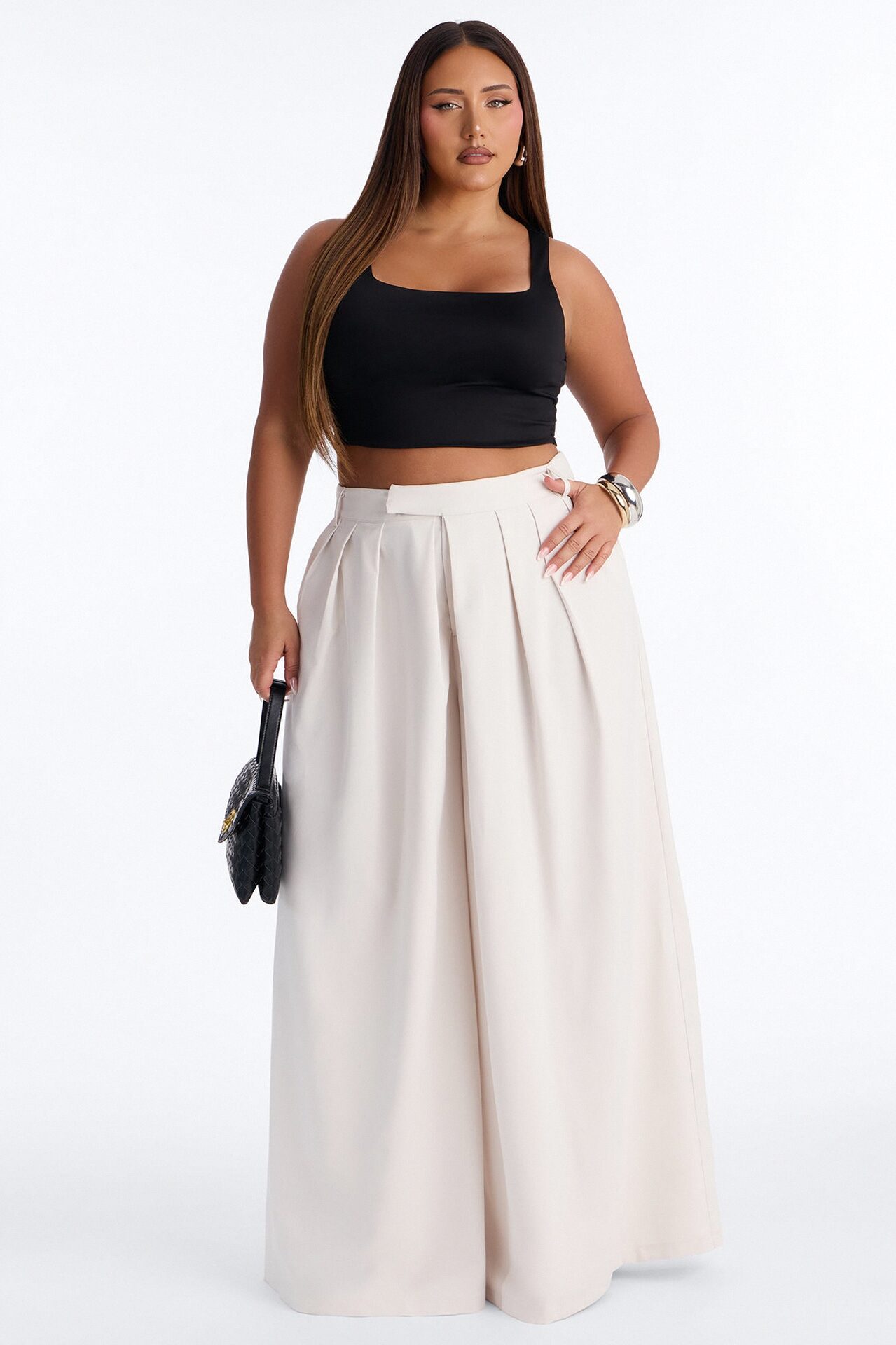 The Kayne Pleated Crossover Wide Leg Pant - Ivory