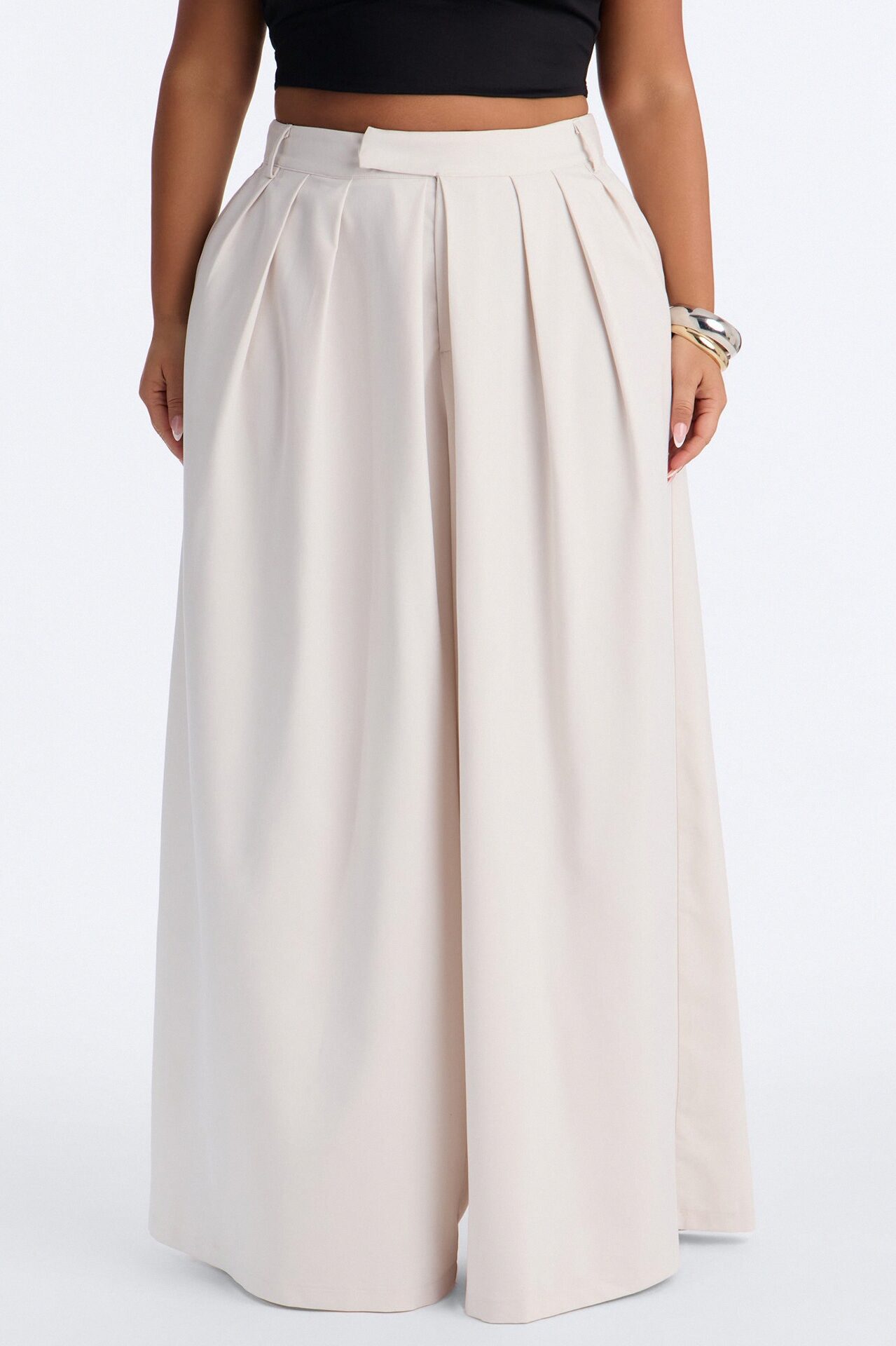 The Kayne Pleated Crossover Wide Leg Pant - Ivory