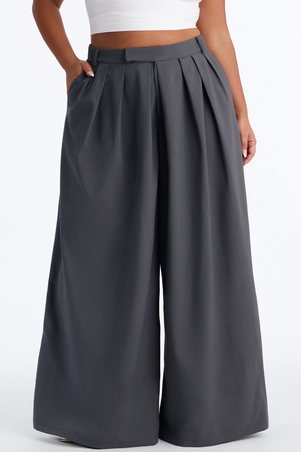 The Kayne Pleated Crossover Wide Leg Pant - Grey
