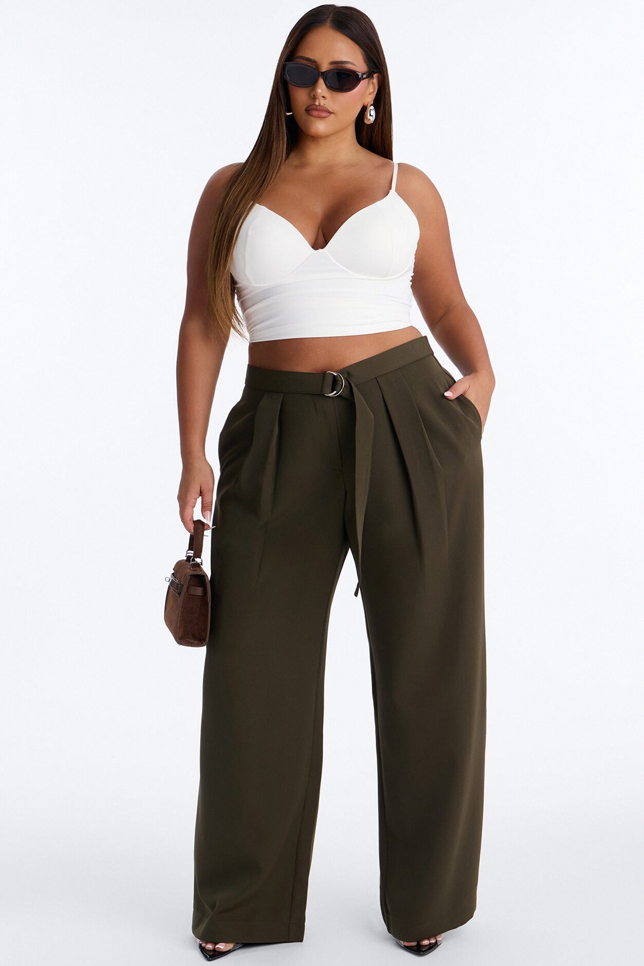 Beautiful Banter Belted Wide Leg Trouser - Military Green