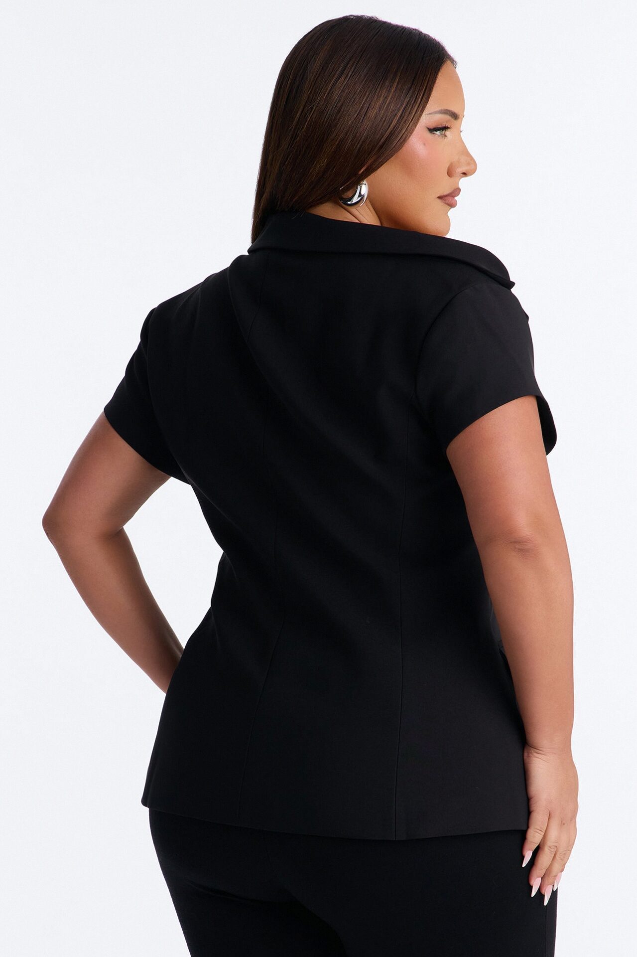 Valerie Asymmetrical Neckline Short Sleeve Blazer - Black