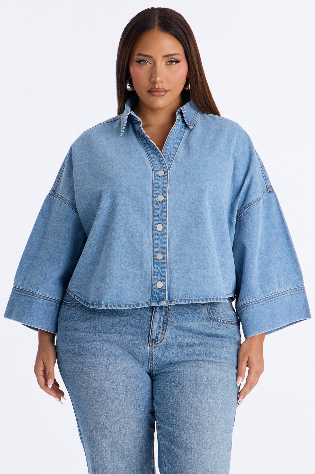 Fit Secured Oversized Denim Shirt - Light Wash