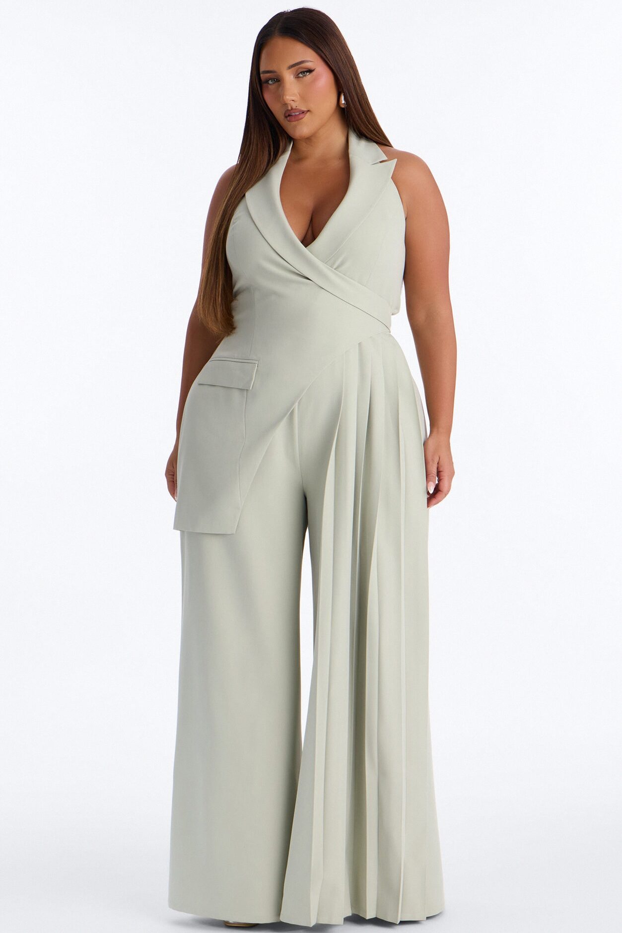 Amara Asymmetrical Draped Jumpsuit - Sage