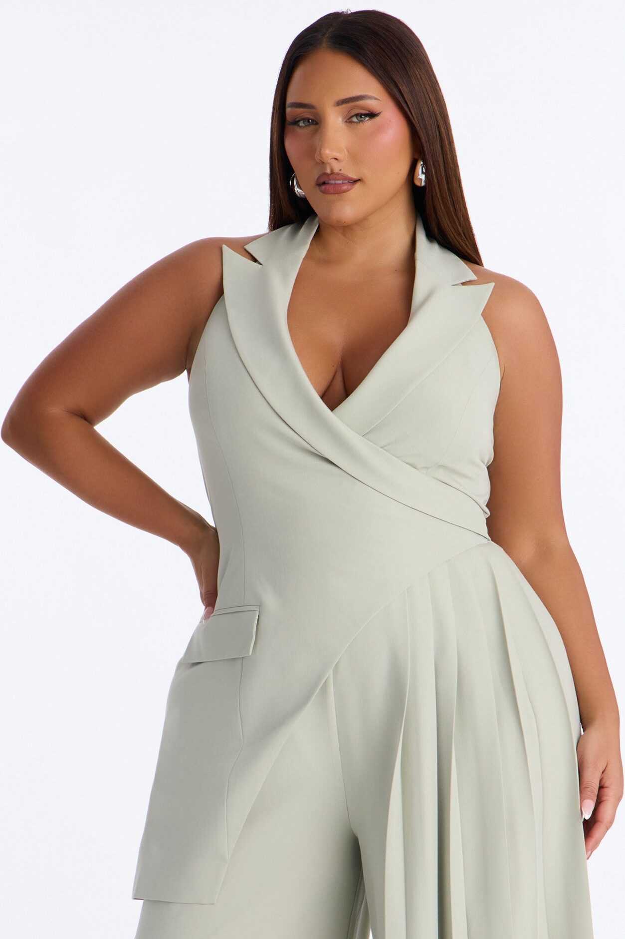 Amara Asymmetrical Draped Jumpsuit - Sage