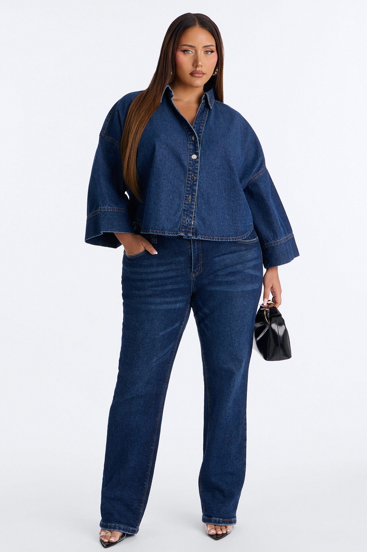 Fit Secured Oversized Denim Shirt - Dark Denim