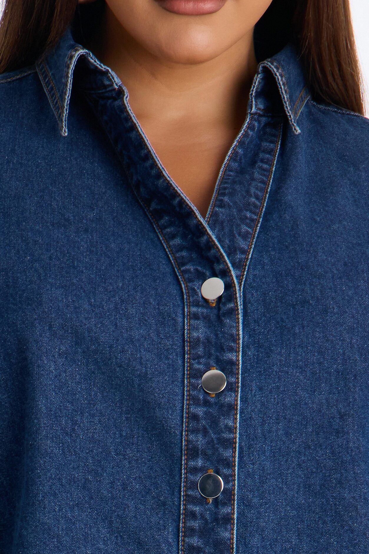 Fit Secured Oversized Denim Shirt - Dark Denim