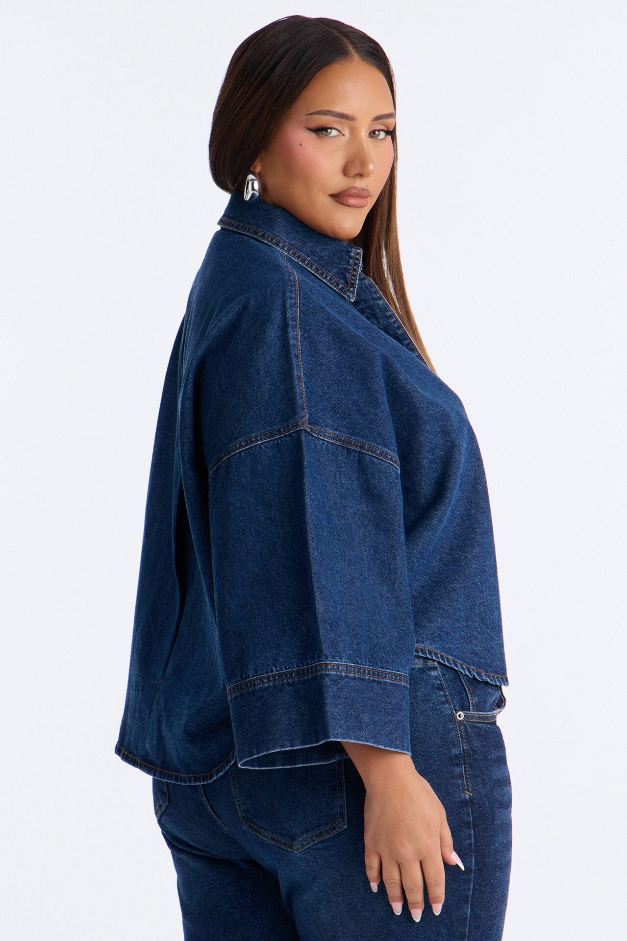 Fit Secured Oversized Denim Shirt - Dark Denim