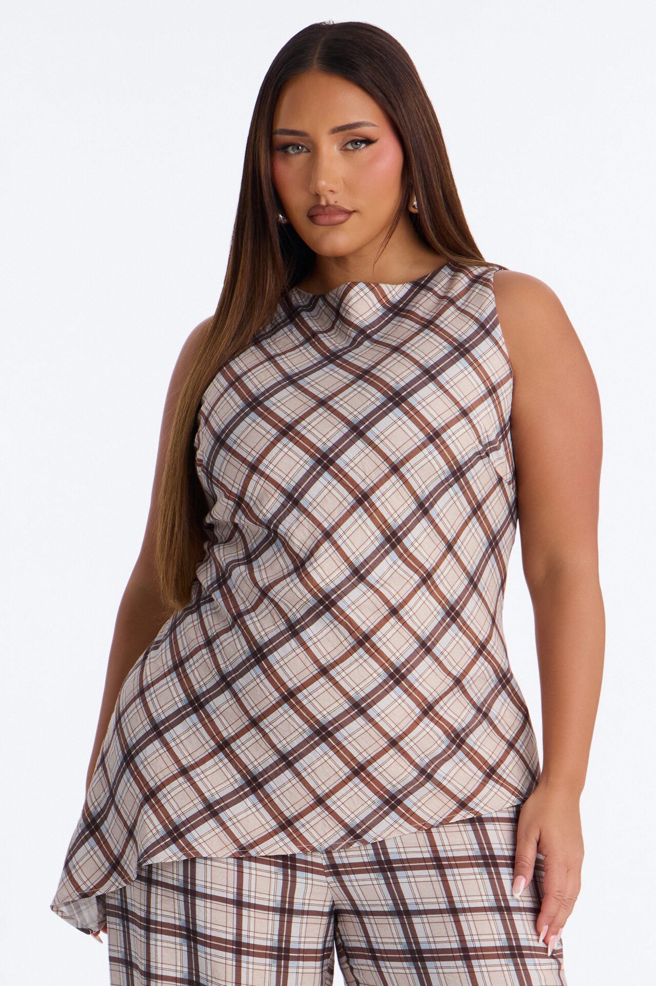 Vana Plaid Draped Jumpsuit - Blue