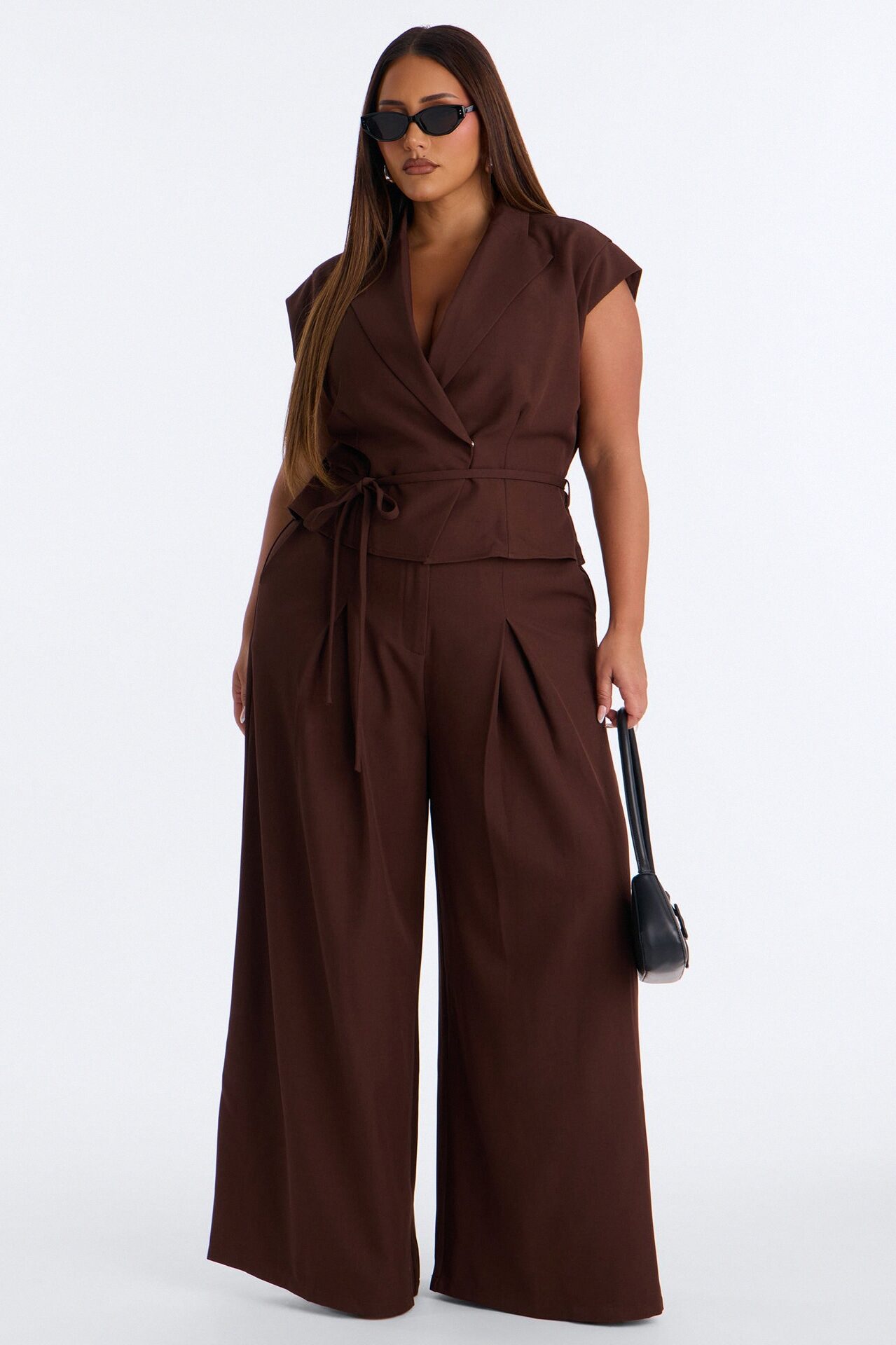 Cynthia Tie Waist Wide Leg Jumpsuit - Chocolate