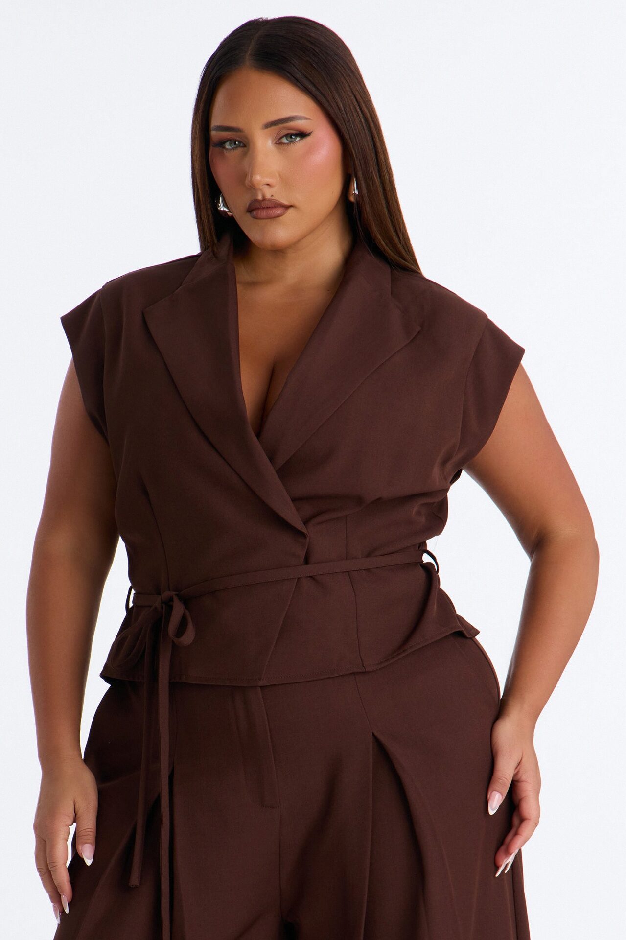 Cynthia Tie Waist Wide Leg Jumpsuit - Chocolate