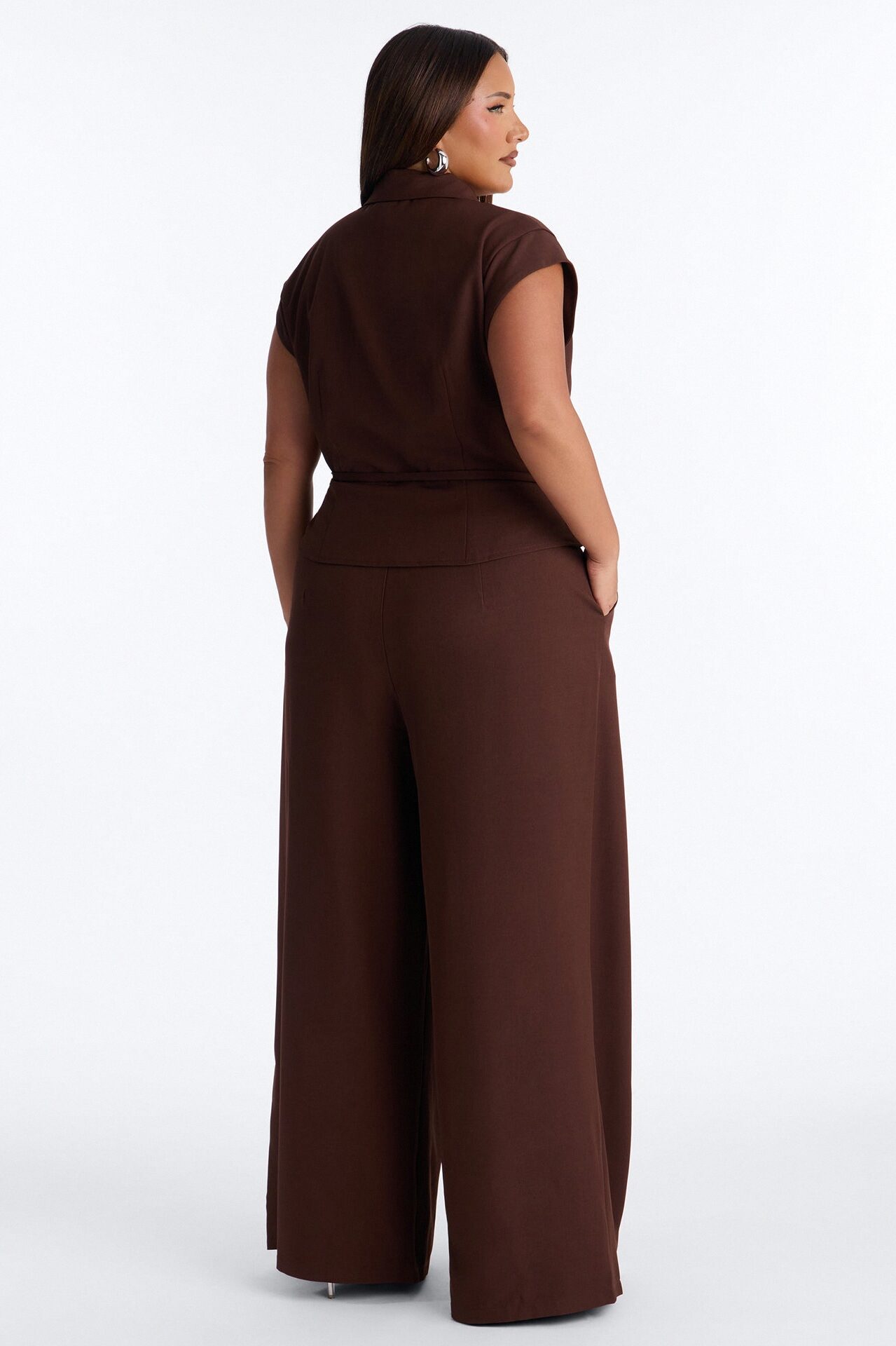 Cynthia Tie Waist Wide Leg Jumpsuit - Chocolate