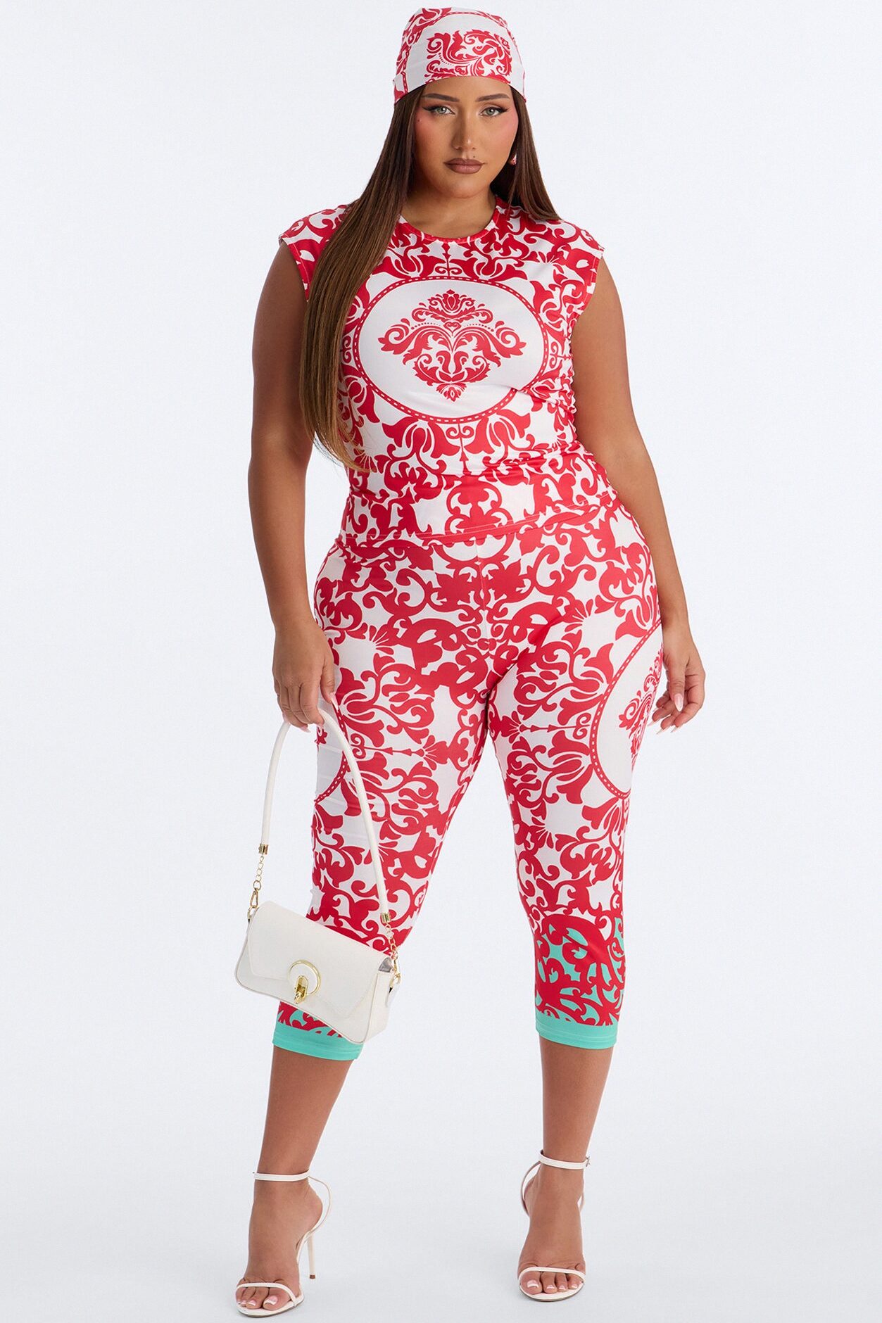 Vibes And Villas 3 Piece Capri Set - Red/combo