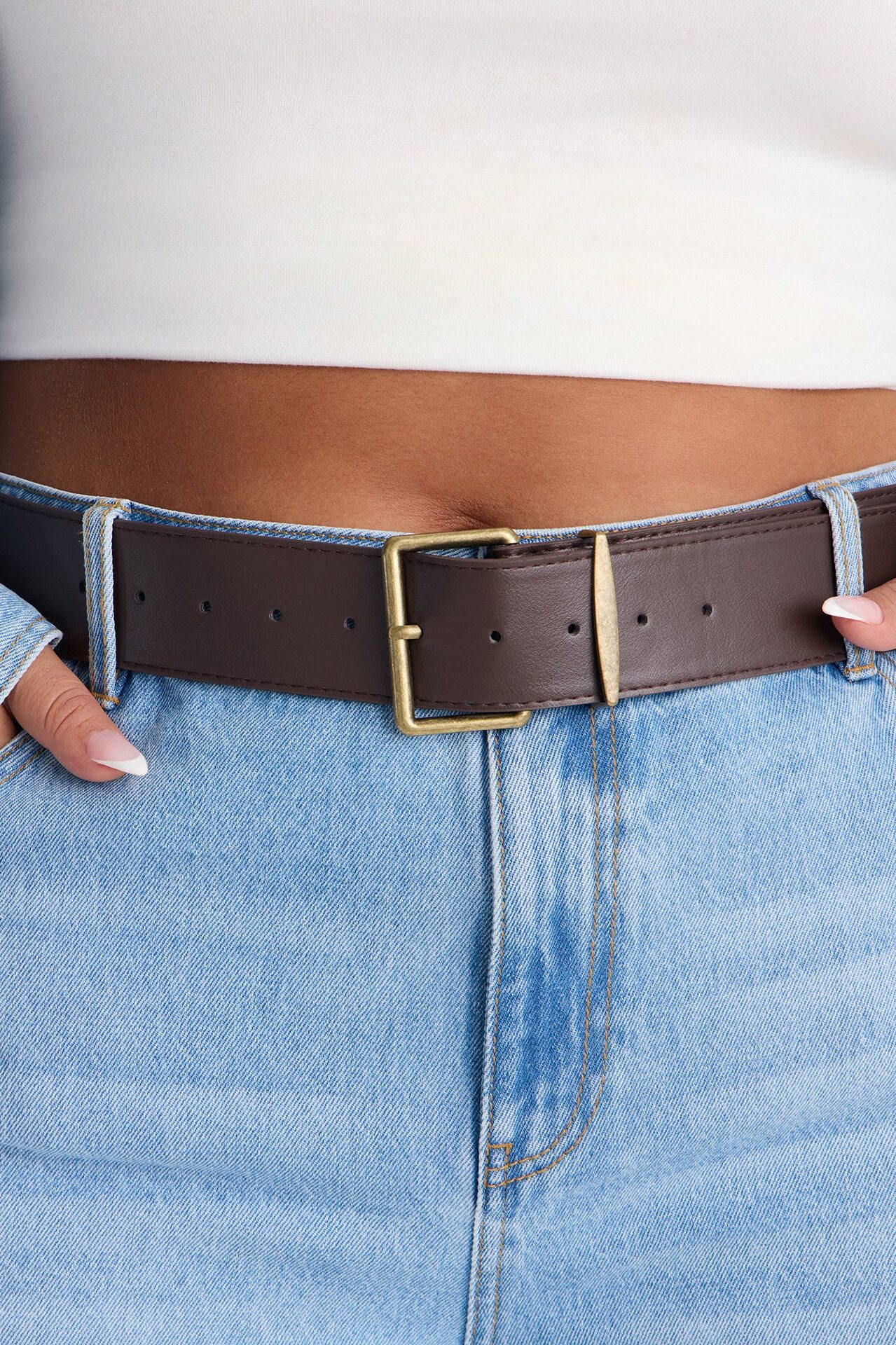 Going Downtown Denim Belted Jort Set - Light Wash