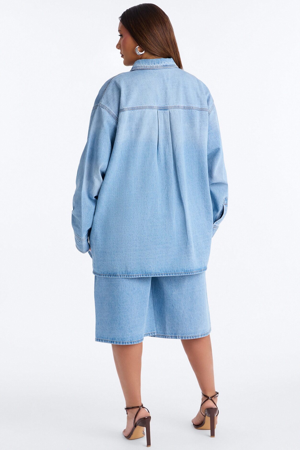 Going Downtown Denim Belted Jort Set - Light Wash