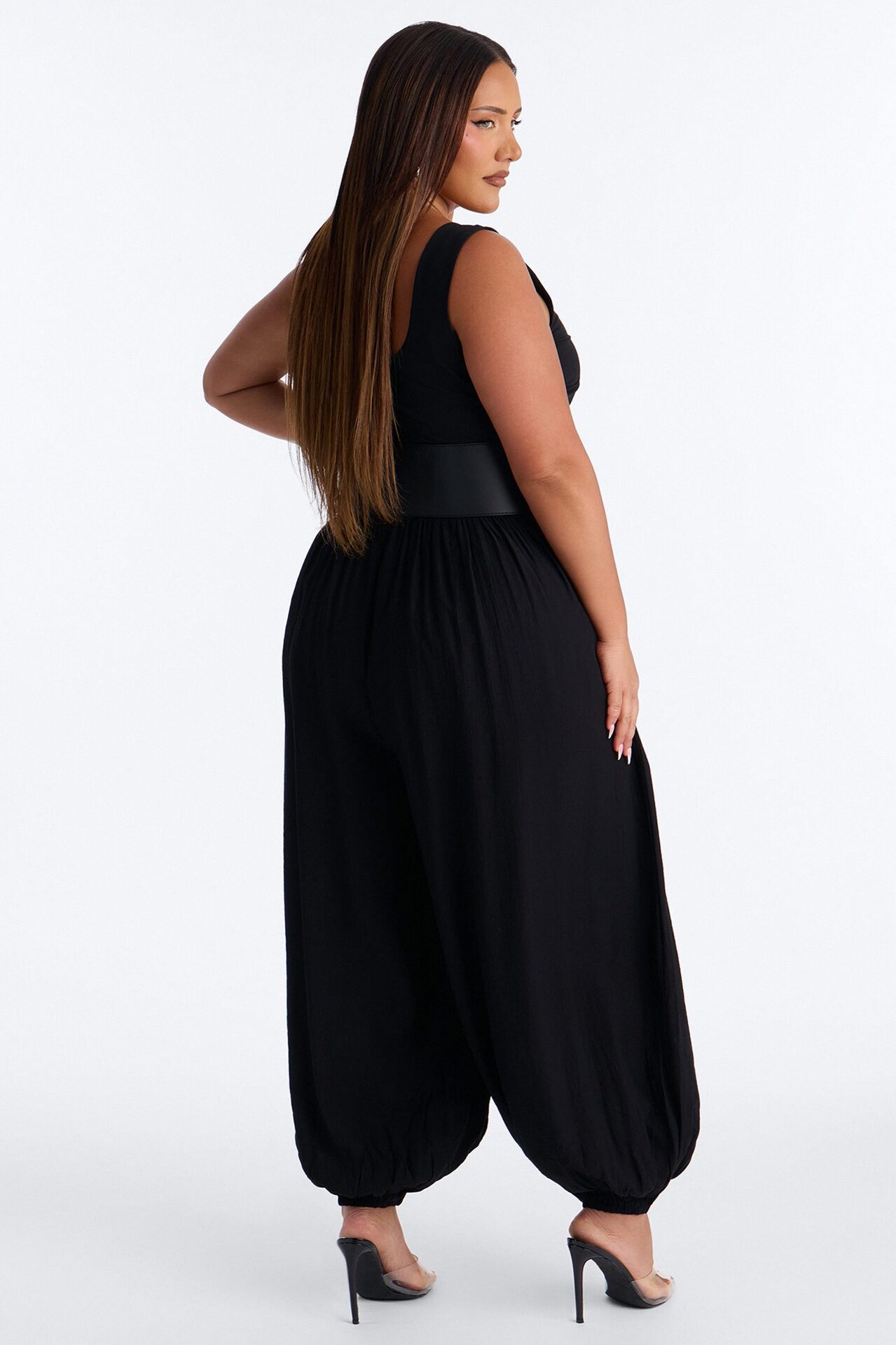 Lacy Belted Balloon Jumpsuit - Black