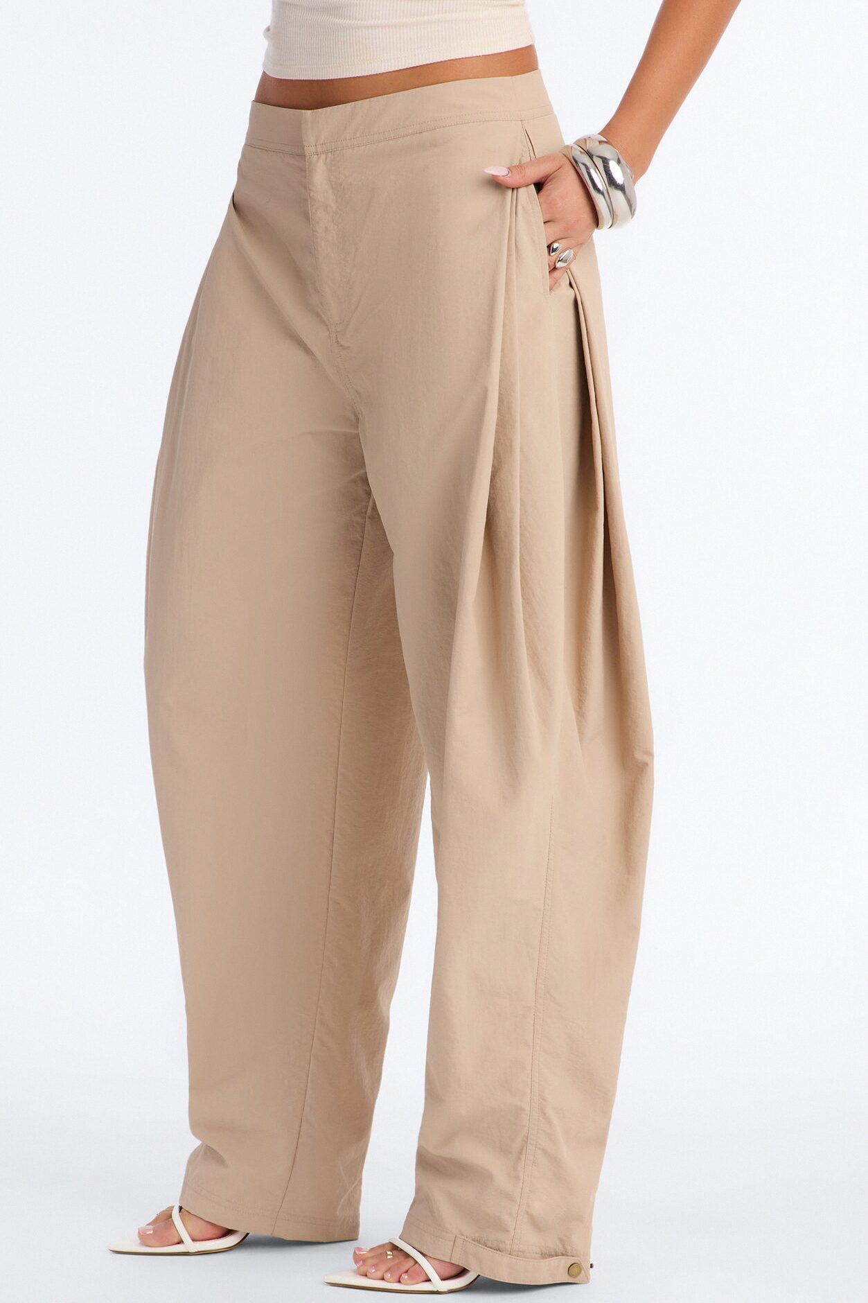 Nylon Windbreaker Pant - Stone