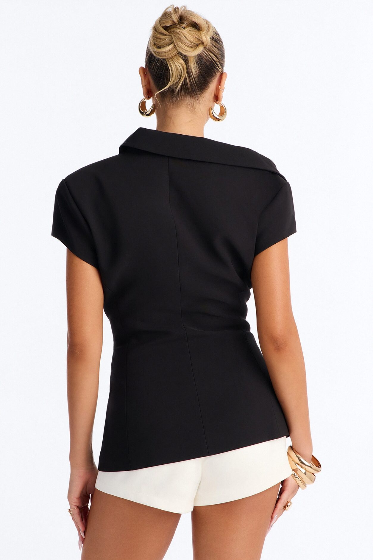 Valerie Asymmetrical Neckline Short Sleeve Blazer - Black