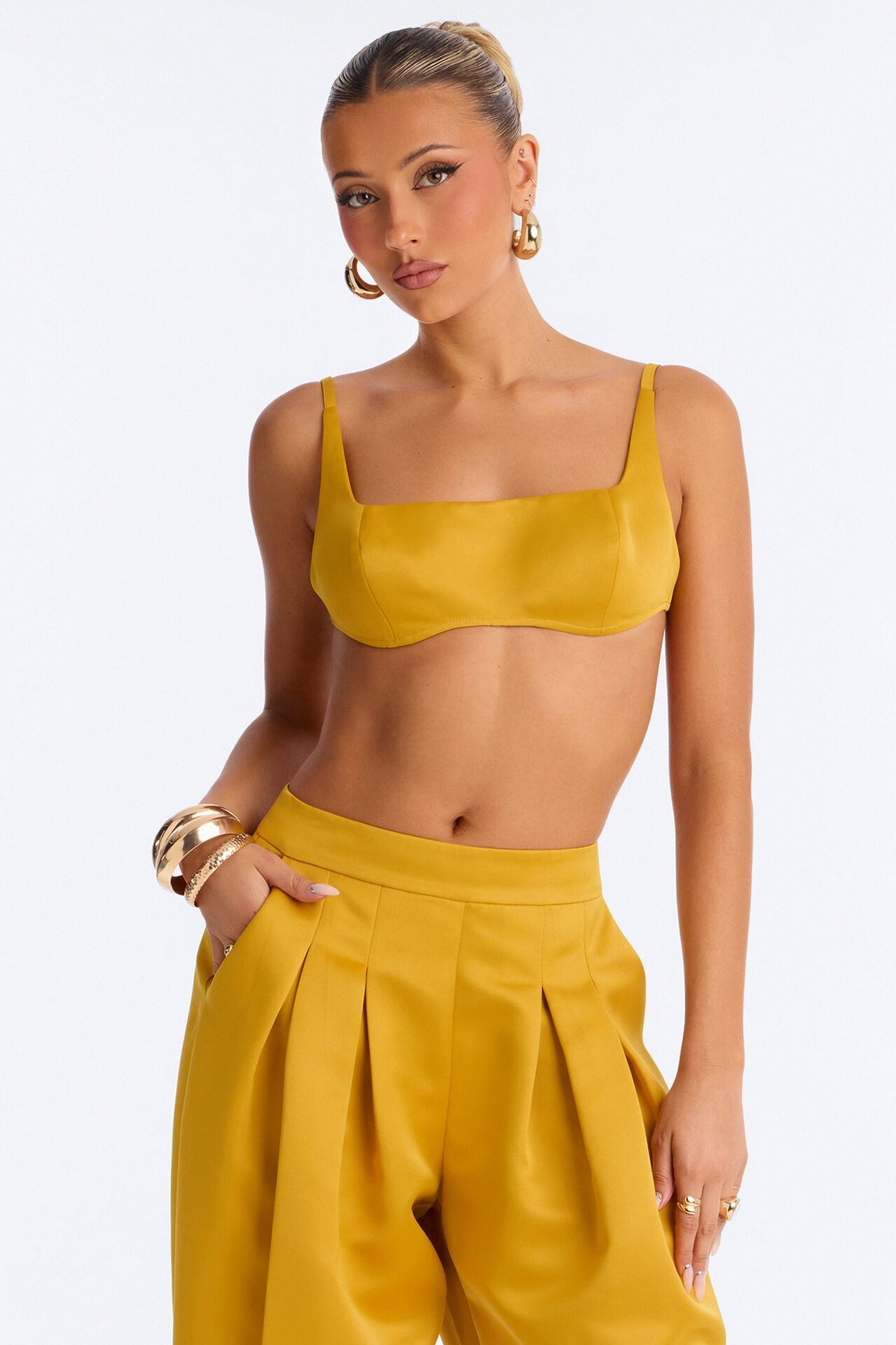 Ottilie Square Neck Tie Back Bralette Top - Yellow