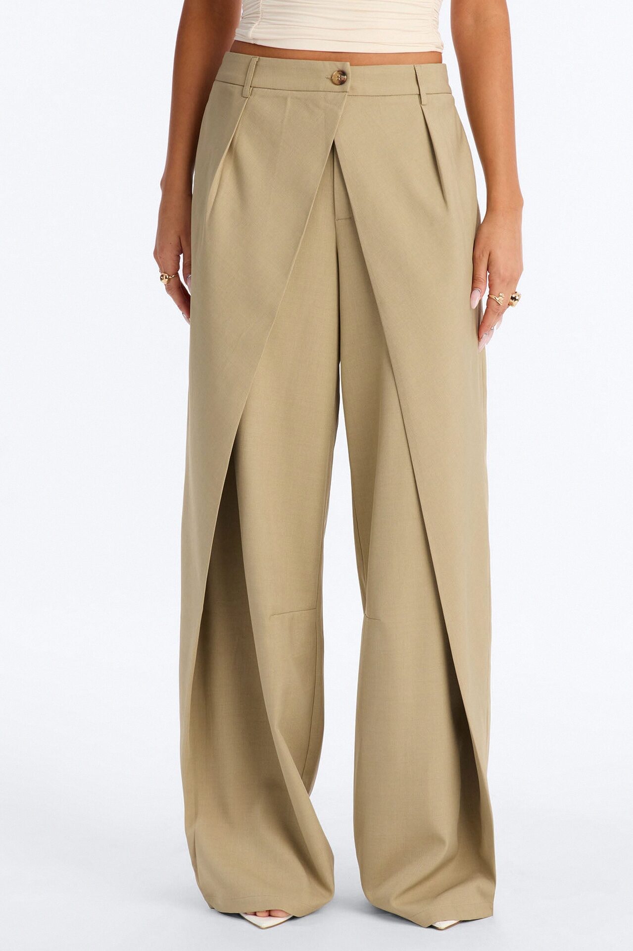 Margaret Solid Wide Leg Front Wrap Trouser Pant - Sage