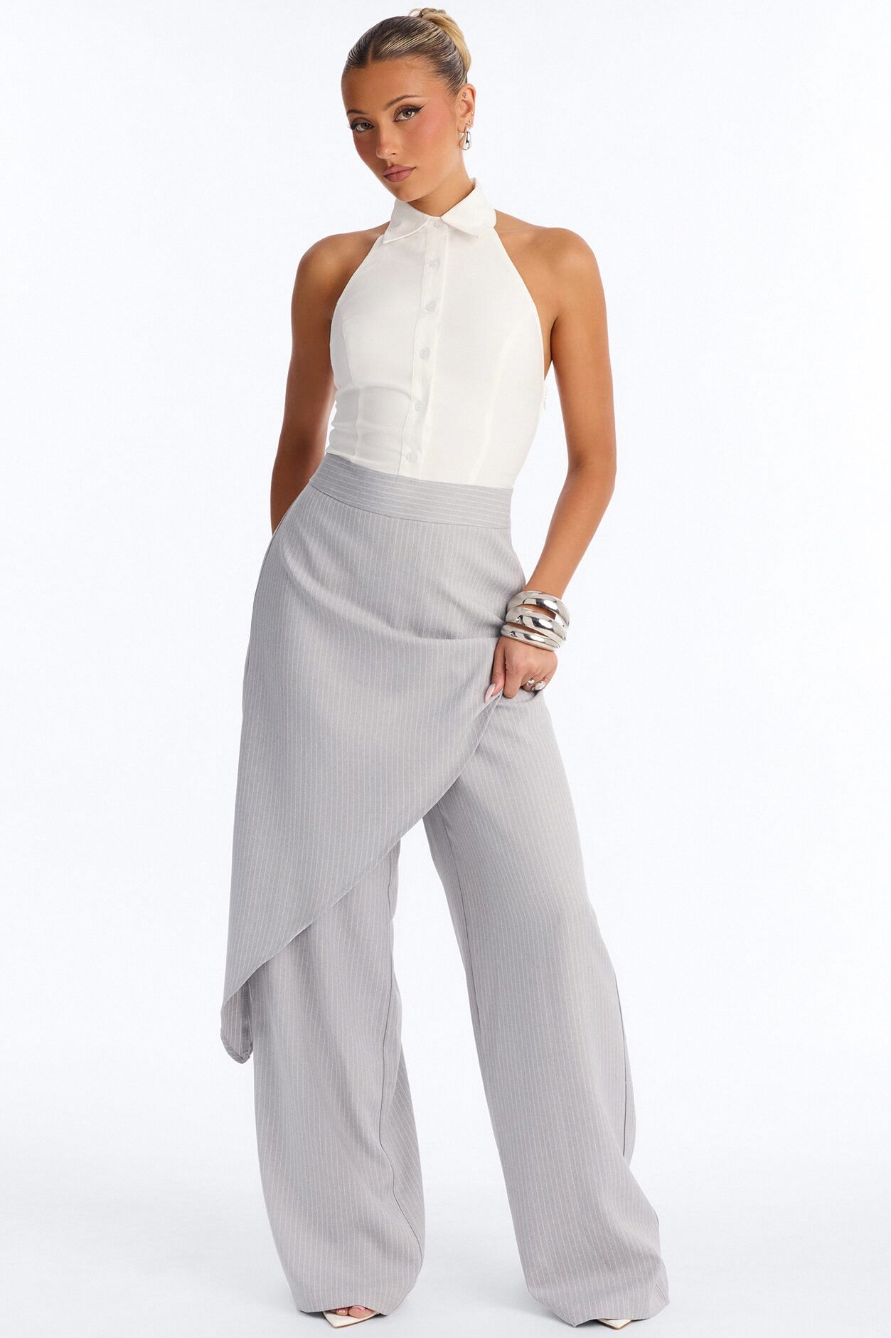 Janelle Draped Skirt Jumpsuit - Grey