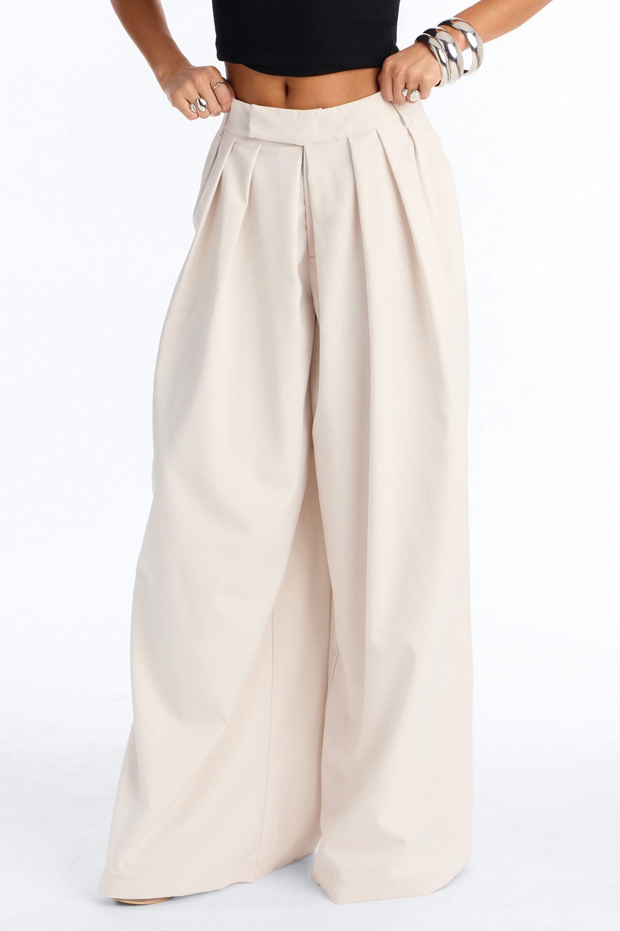The Kayne Pleated Crossover Wide Leg Pant - Ivory