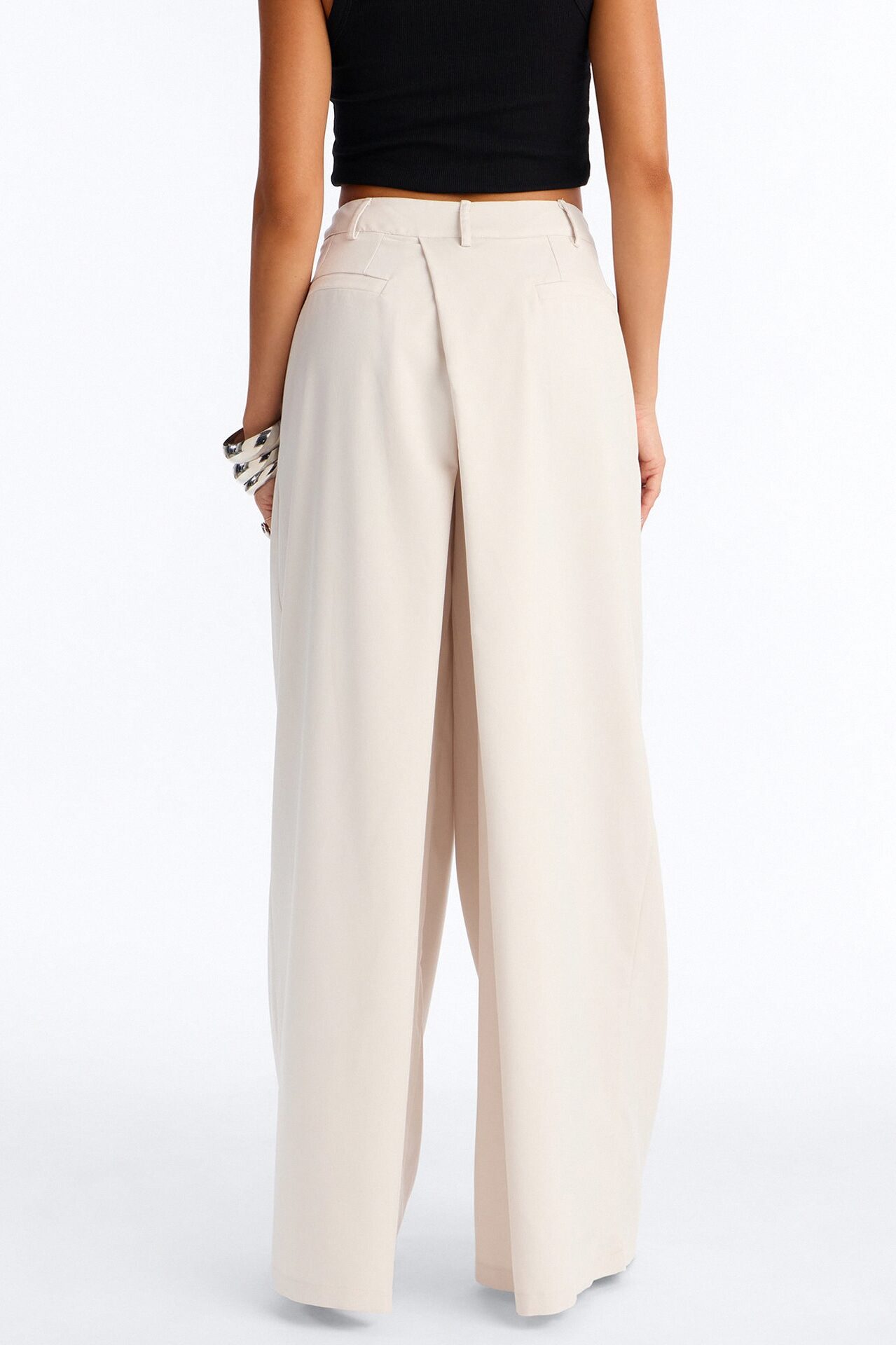The Kayne Pleated Crossover Wide Leg Pant - Ivory