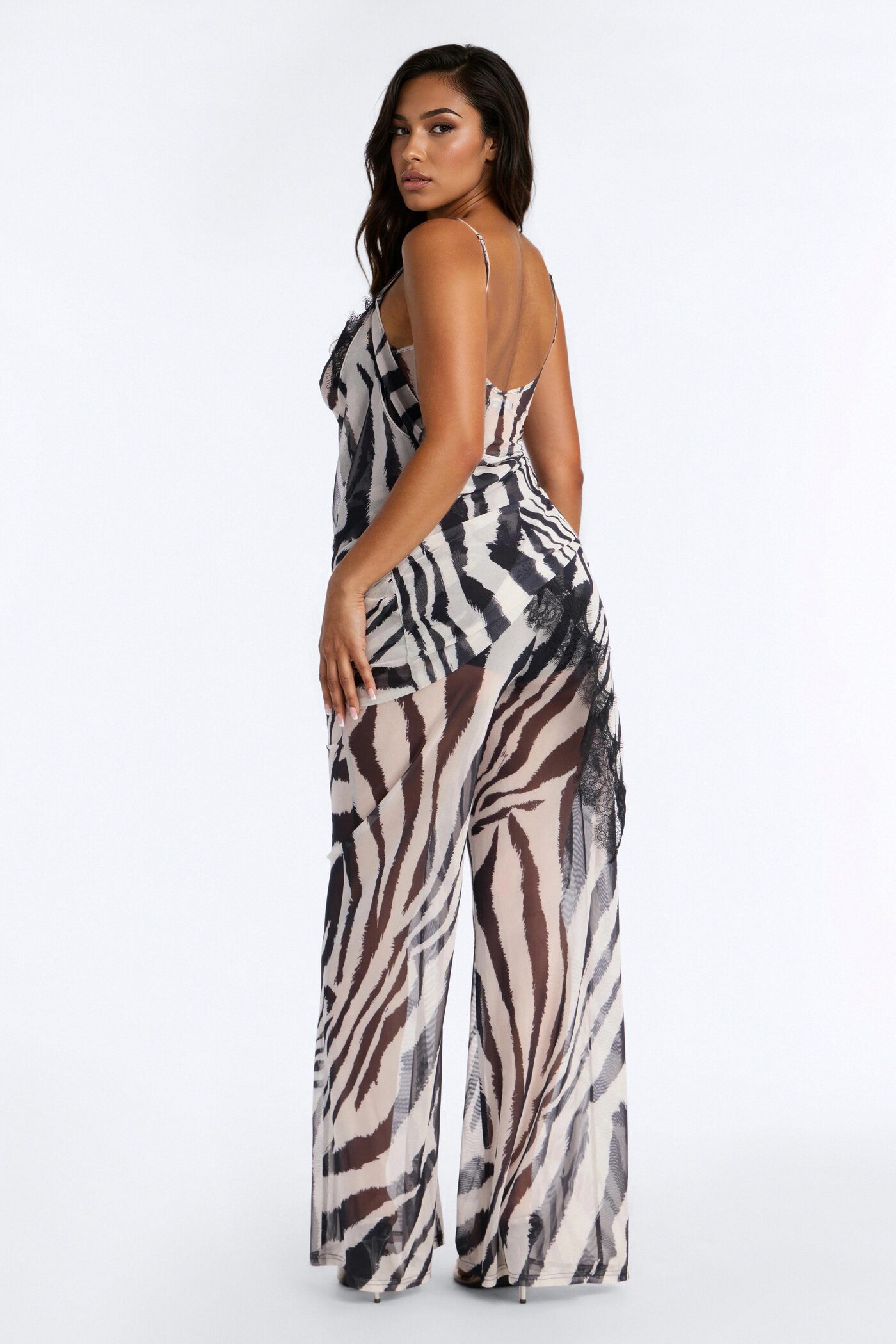 Jules Zebra Lace Mesh Pant Set - Black/White