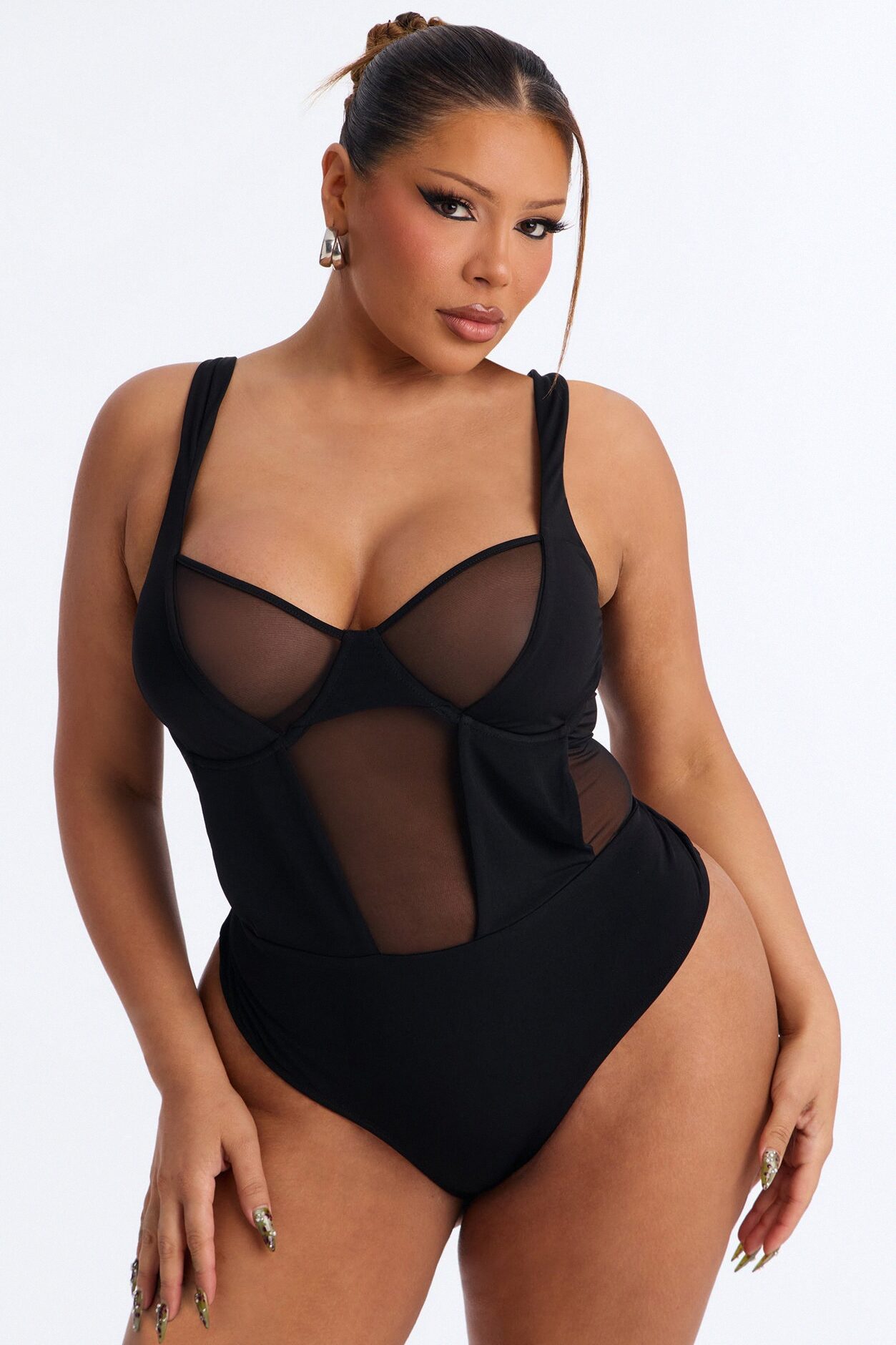 High Expectations Sheer Mesh Sleeveless Bodysuit - Black