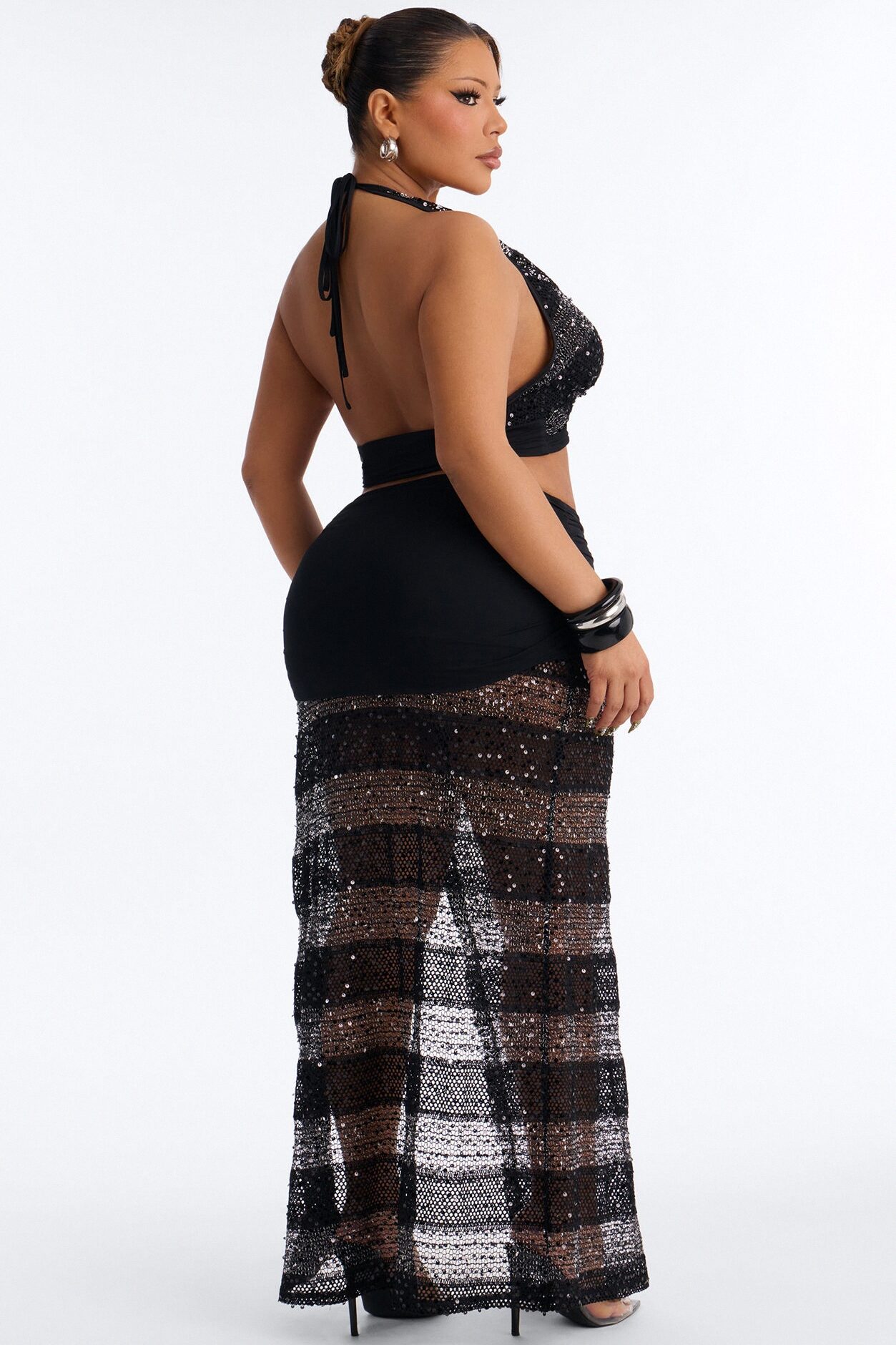 Midnight Icon Striped Sequin Skirt Set - Black/combo