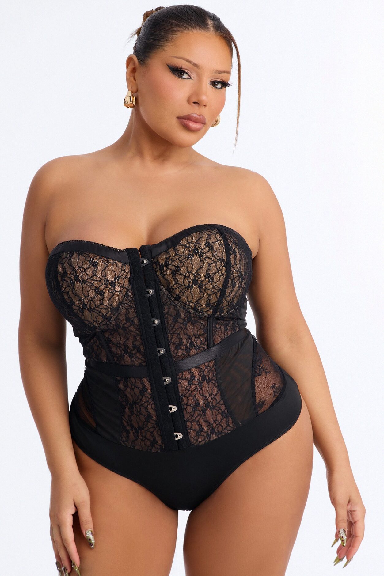 Jackie Lace Strapless Corset Bodysuit - Black/combo