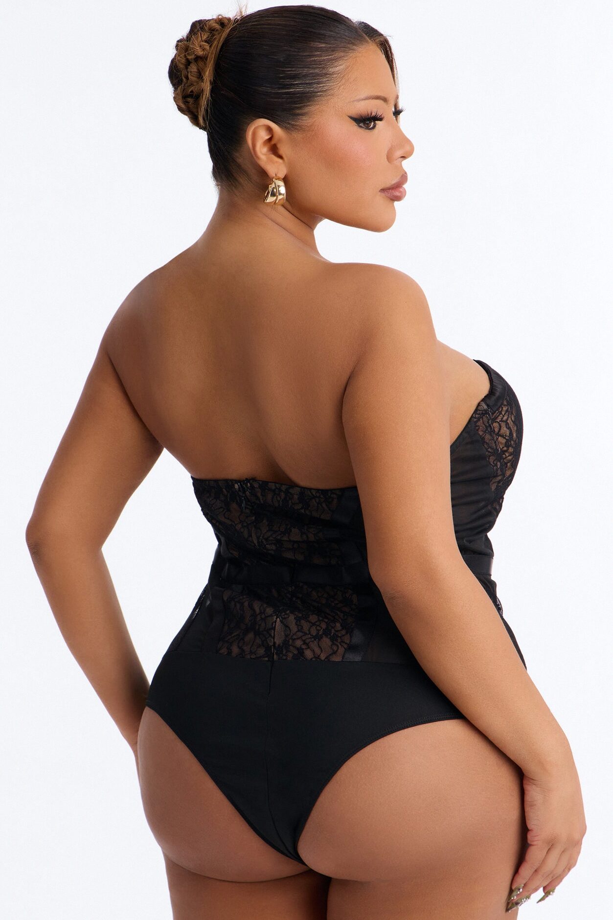 Jackie Lace Strapless Corset Bodysuit - Black/combo