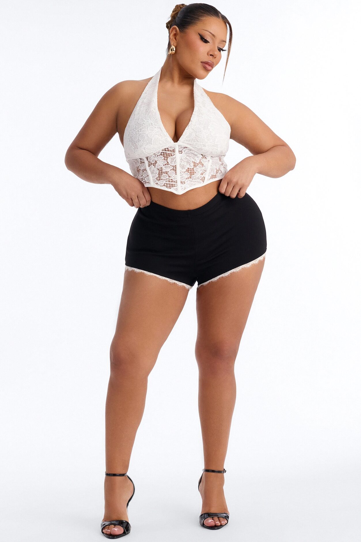 Eliza Ponte Lace Trim Micro Short - Black/combo