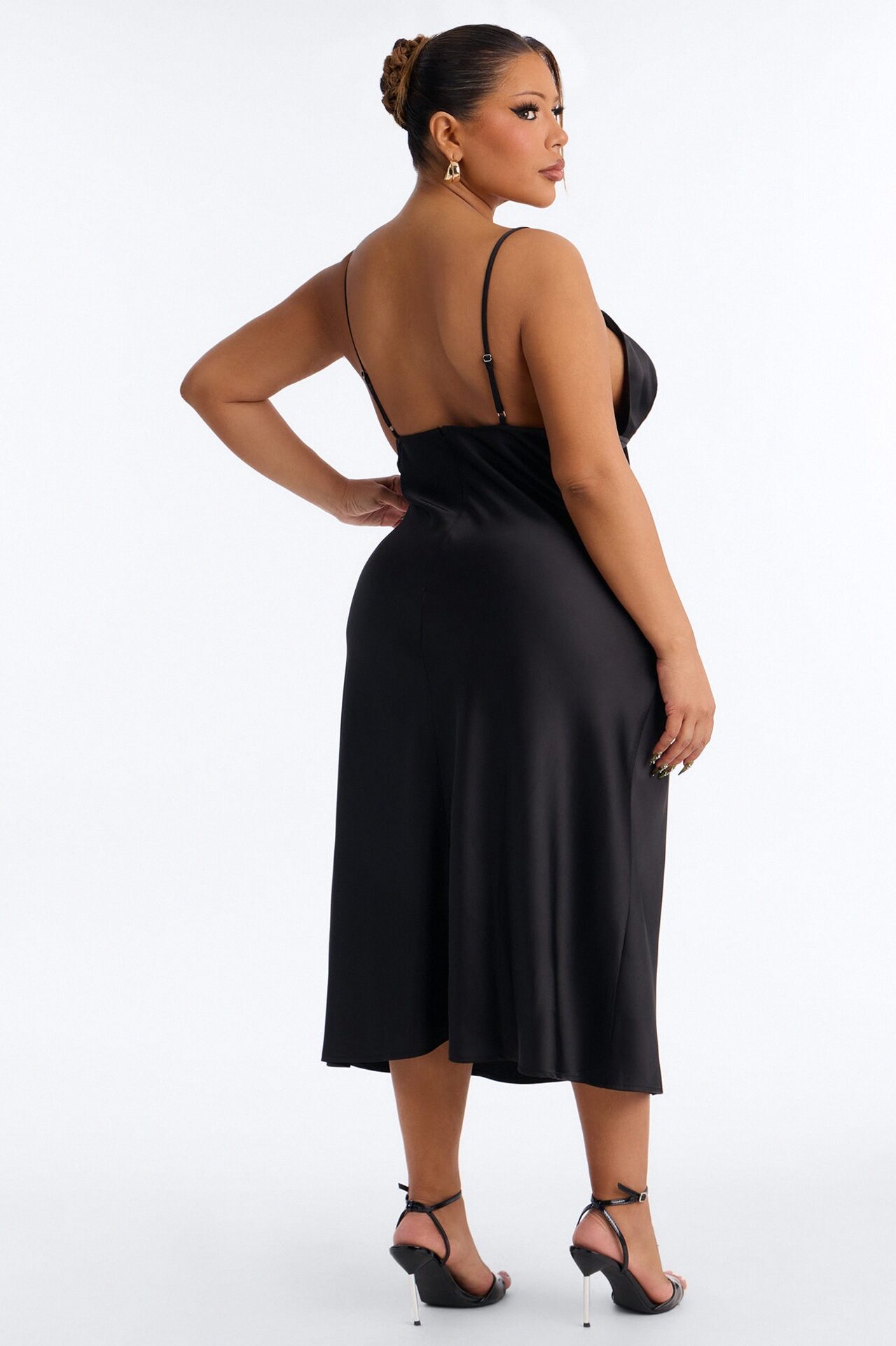 Janine Satin Slip Midi Dress - Black