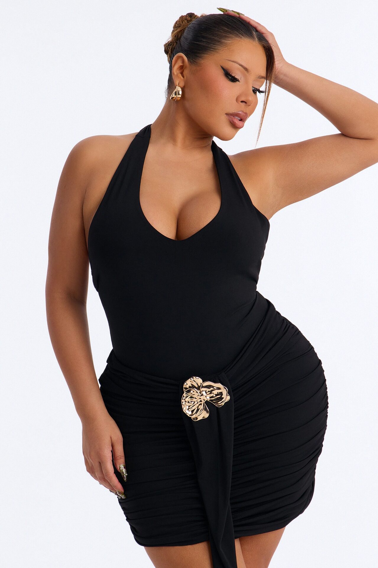 Dahlia Double Lined Bodysuit Skirt Set - Black