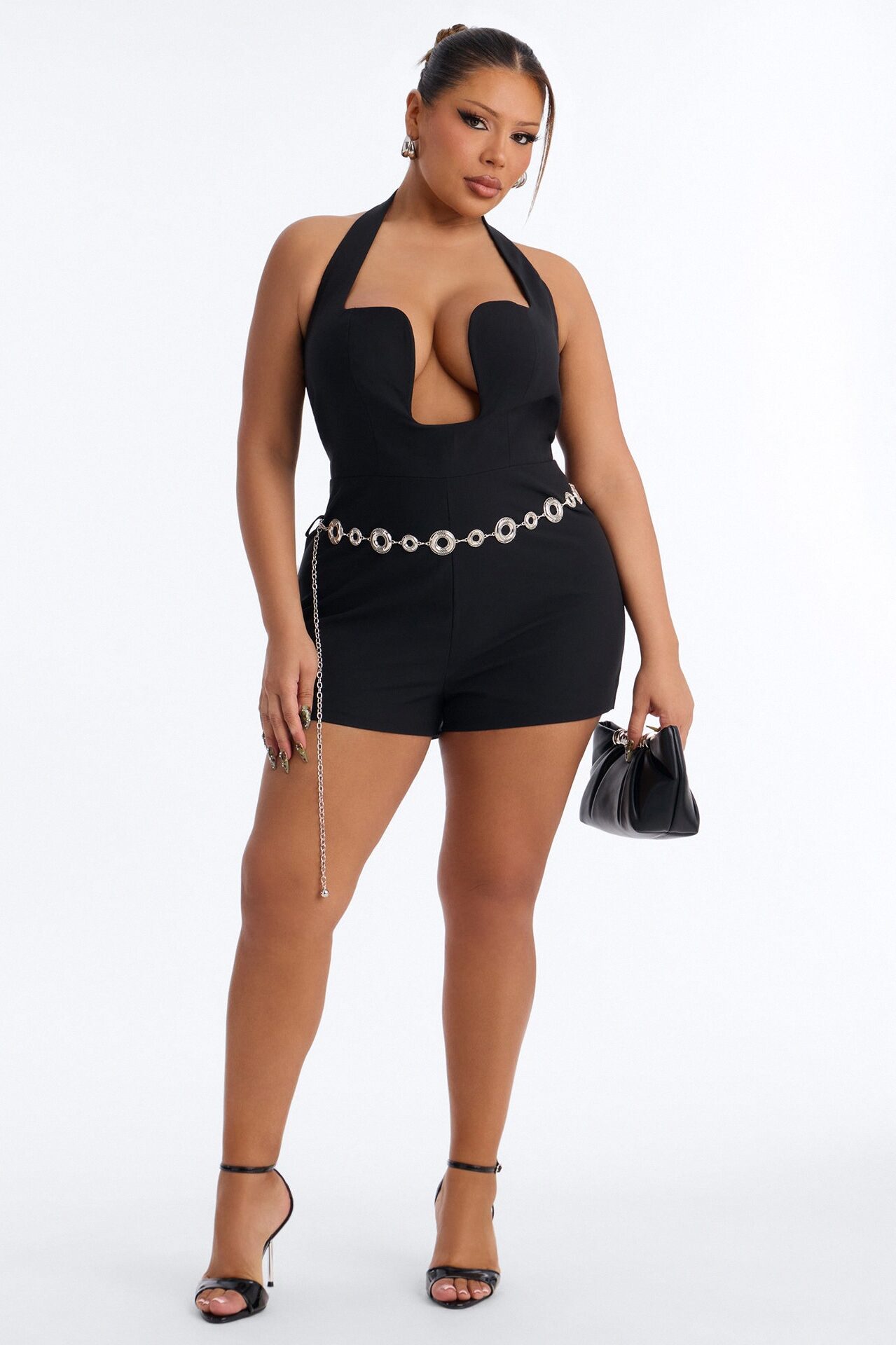 Sorana Halter Belted Romper - Black