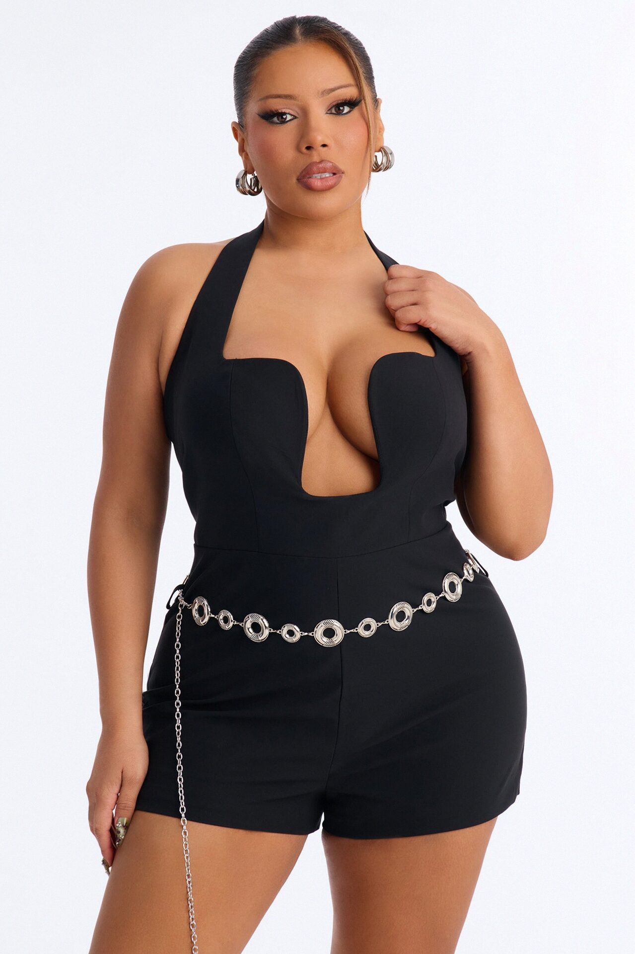 Sorana Halter Belted Romper - Black