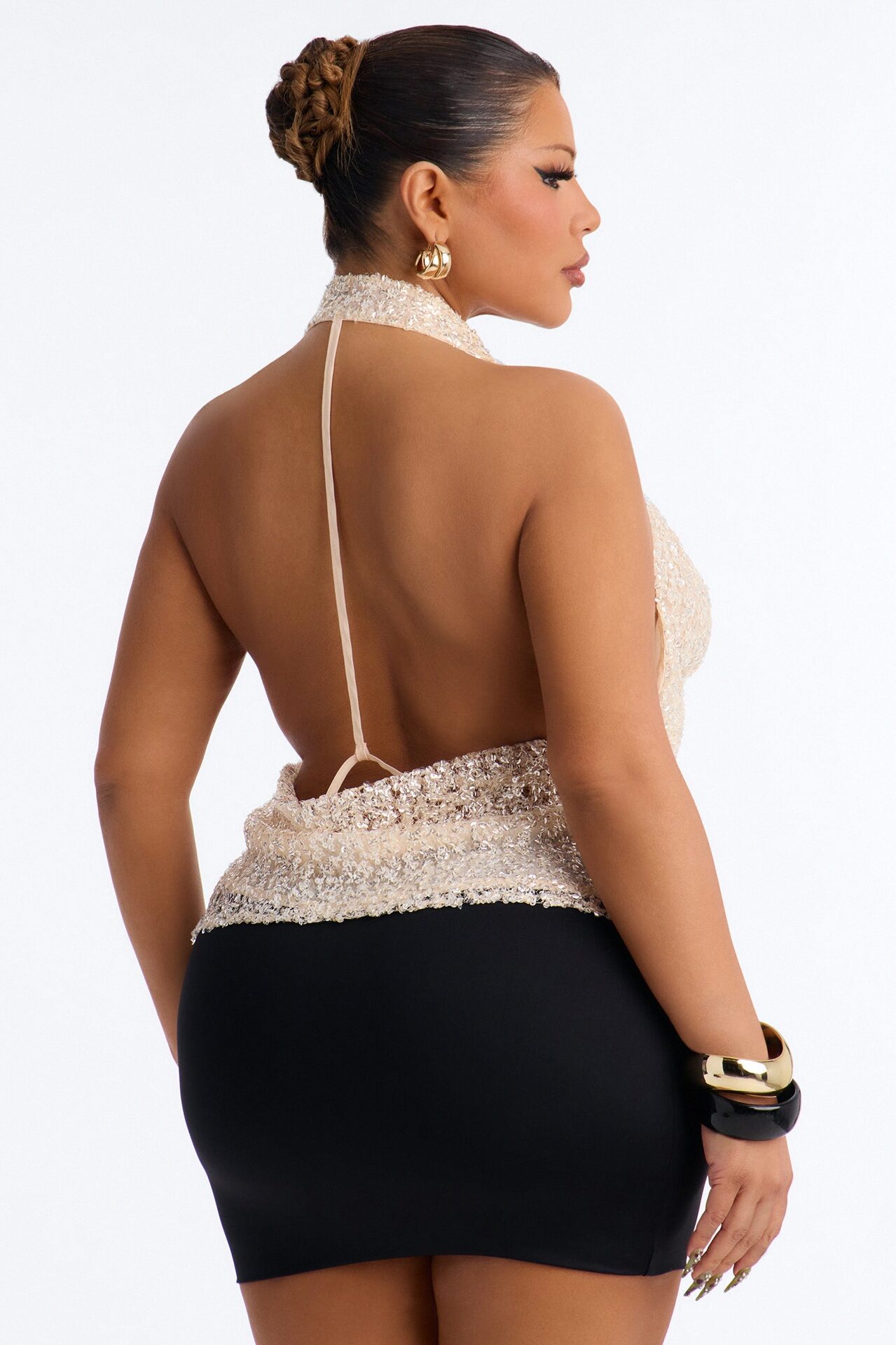 Serving Holiday Energy Backless Sequin Top - Cream