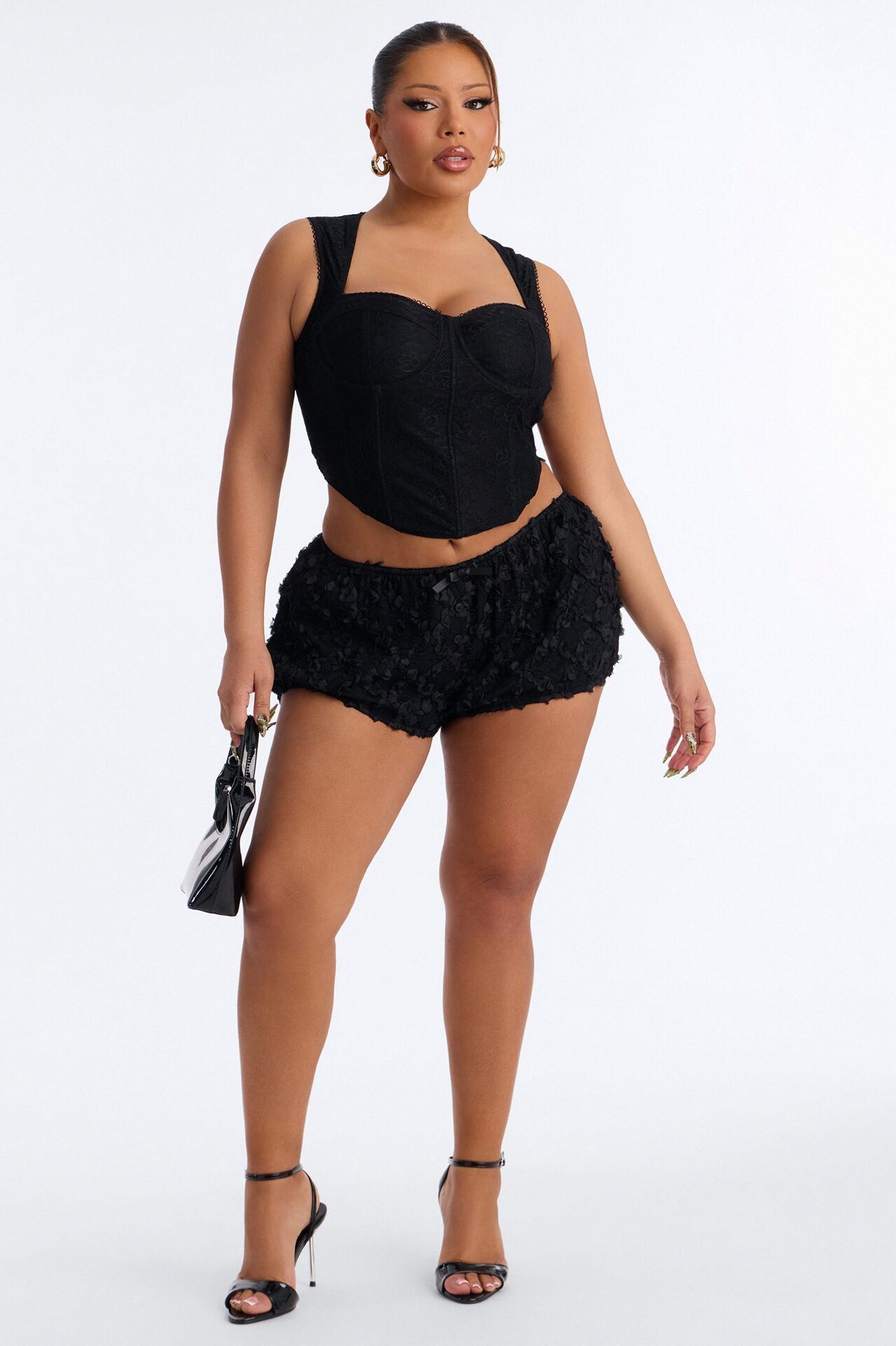 Camille Low Rise Rosette Bubble Hem Micro Short - Black