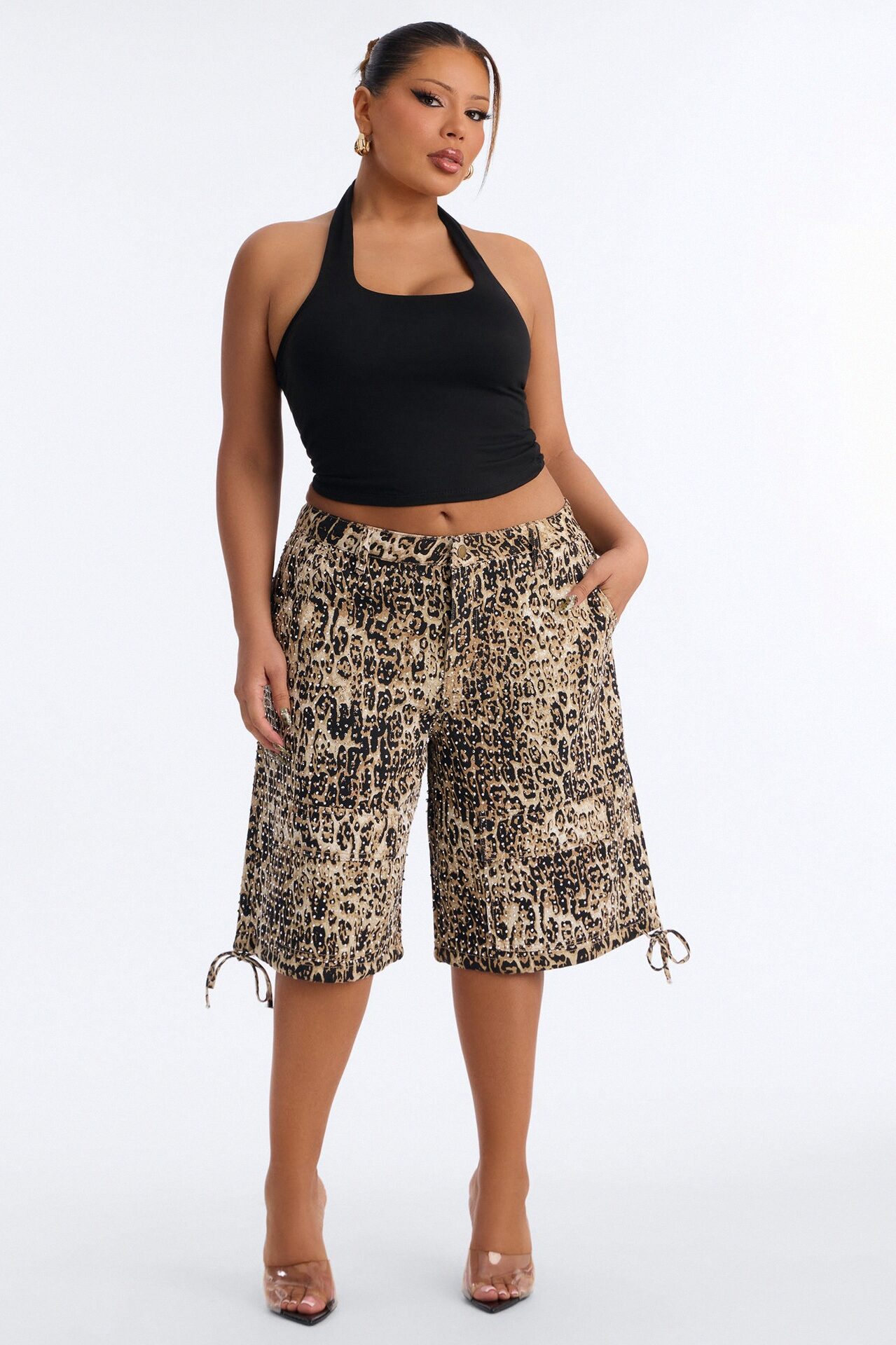 Look Don't Talk Embellished Leopard Bermuda Short - Leopard