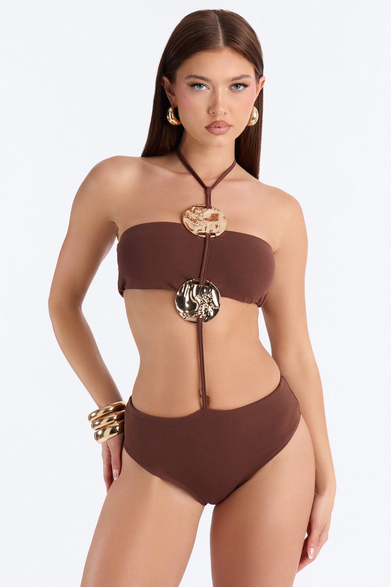 Summer In Turqs Hardware Halter Bodysuit - Brown