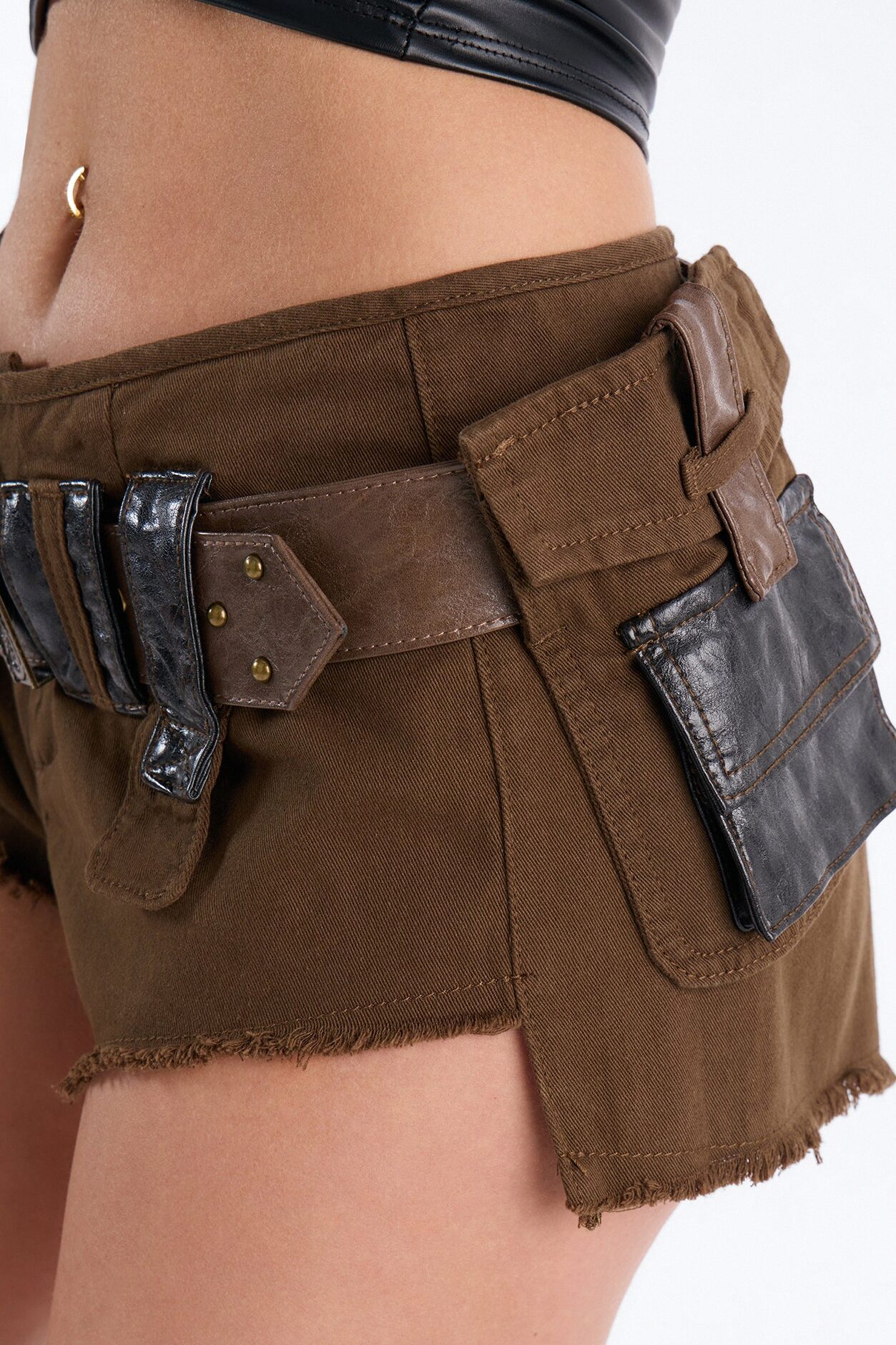 Adventure Calls Belted Distressed Micro Short - Military Green