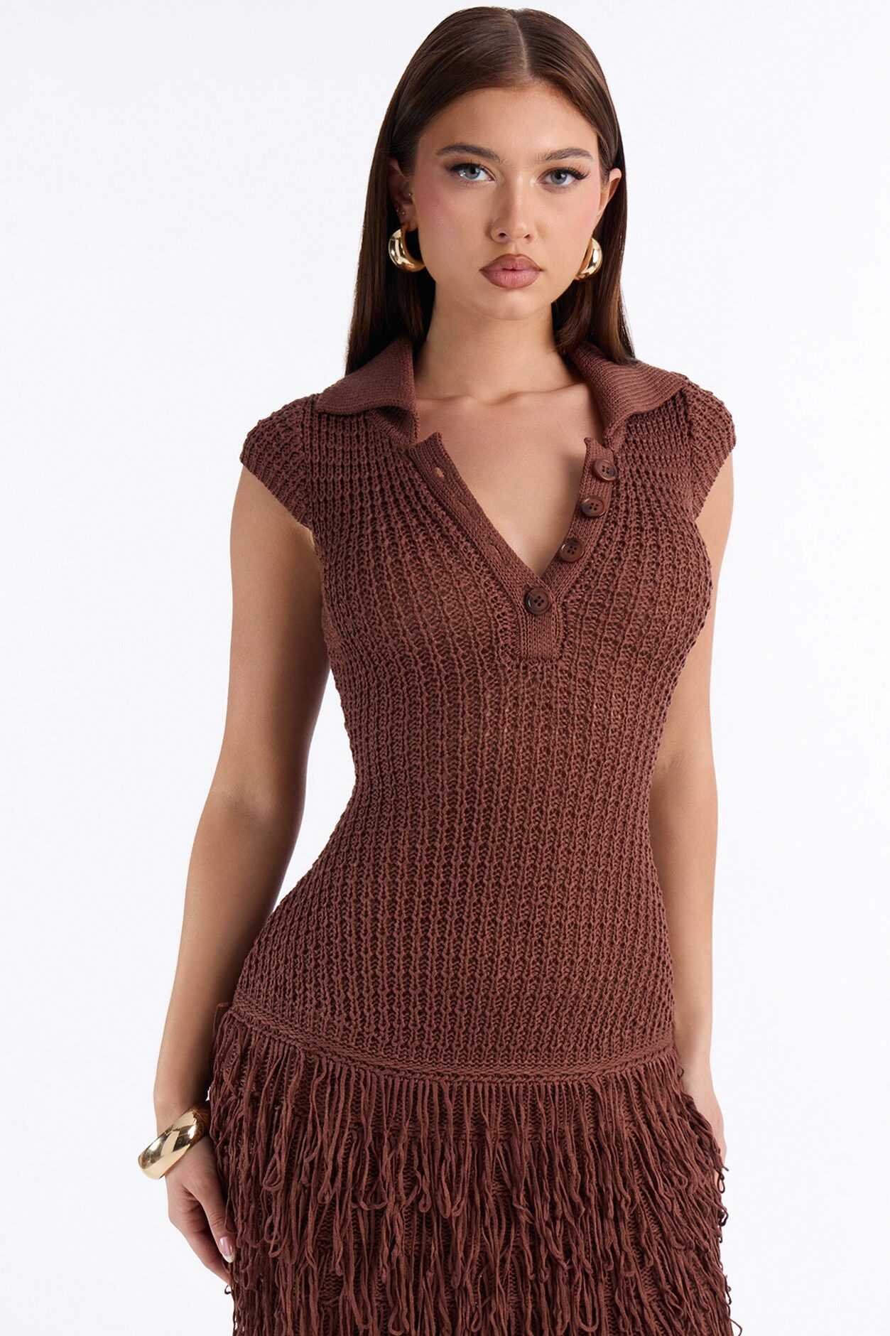 Catalina Crochet Maxi Dress - Chocolate